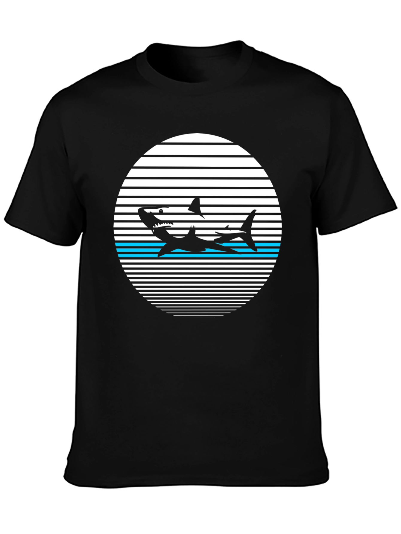 Retro Shark Graphic Tee - Black Cotton T-Shirt