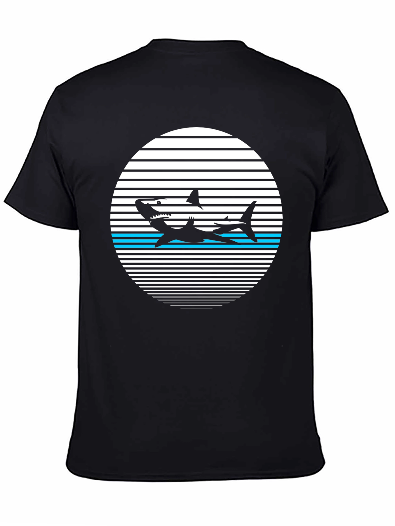 Retro Shark Graphic Tee - Black Cotton T-Shirt