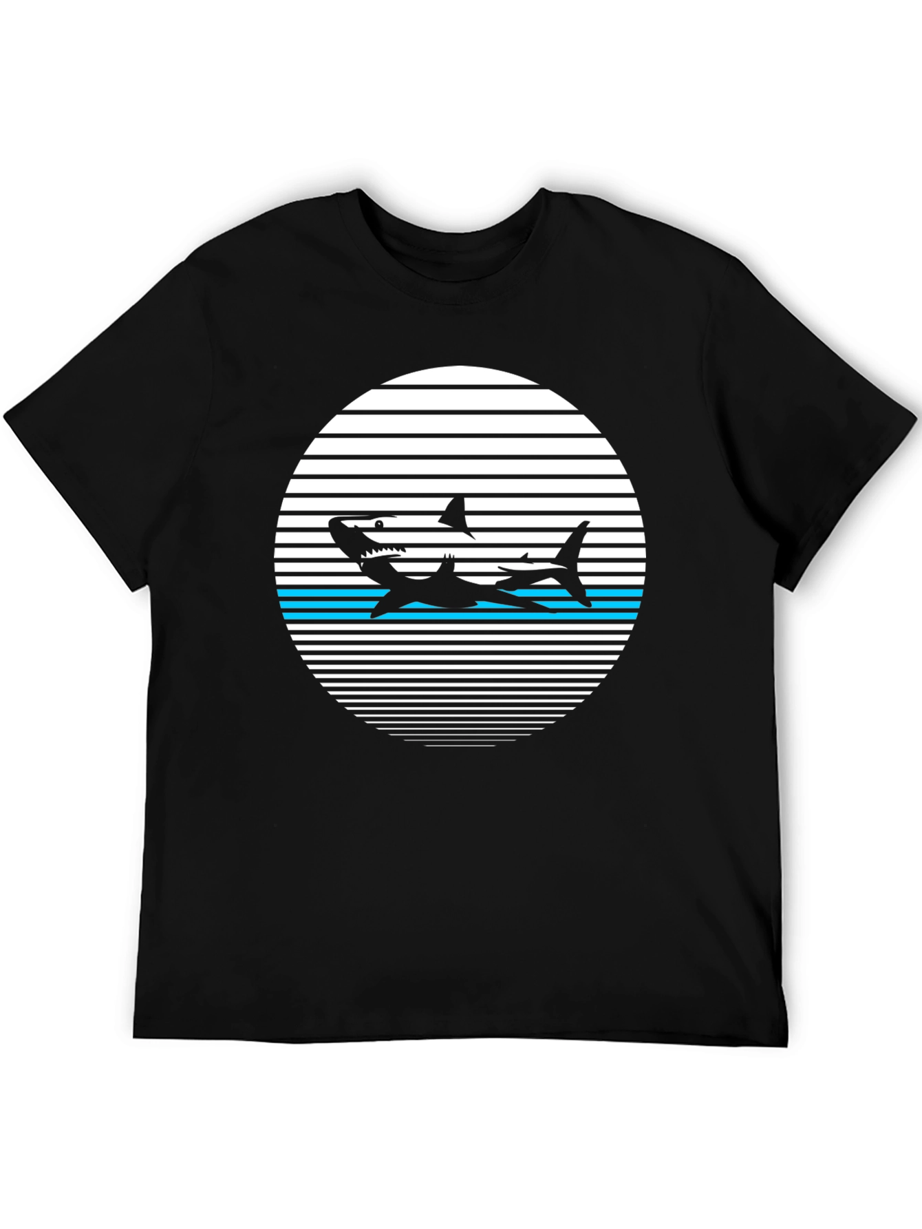 Retro Shark Graphic Tee - Black Cotton T-Shirt