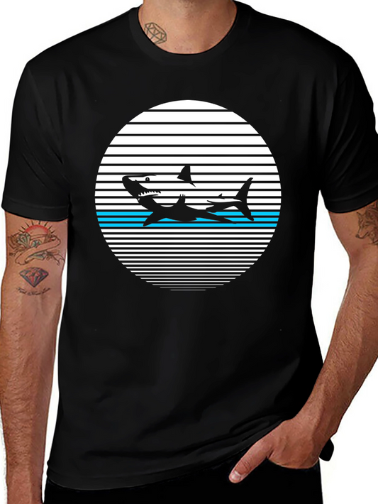 Retro Shark Graphic Tee - Black Cotton T-Shirt