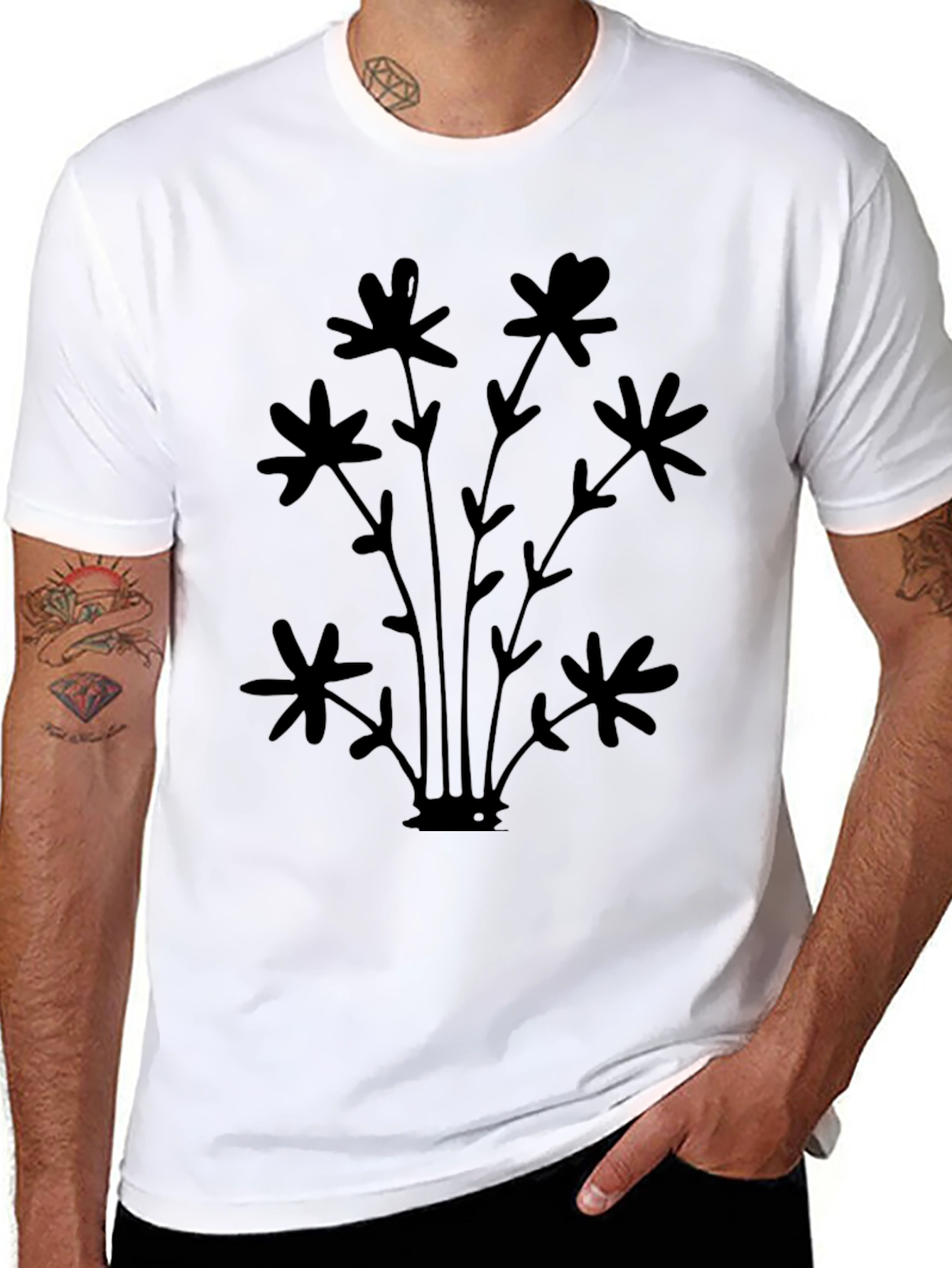 Mens Black Floral Graphic Tee