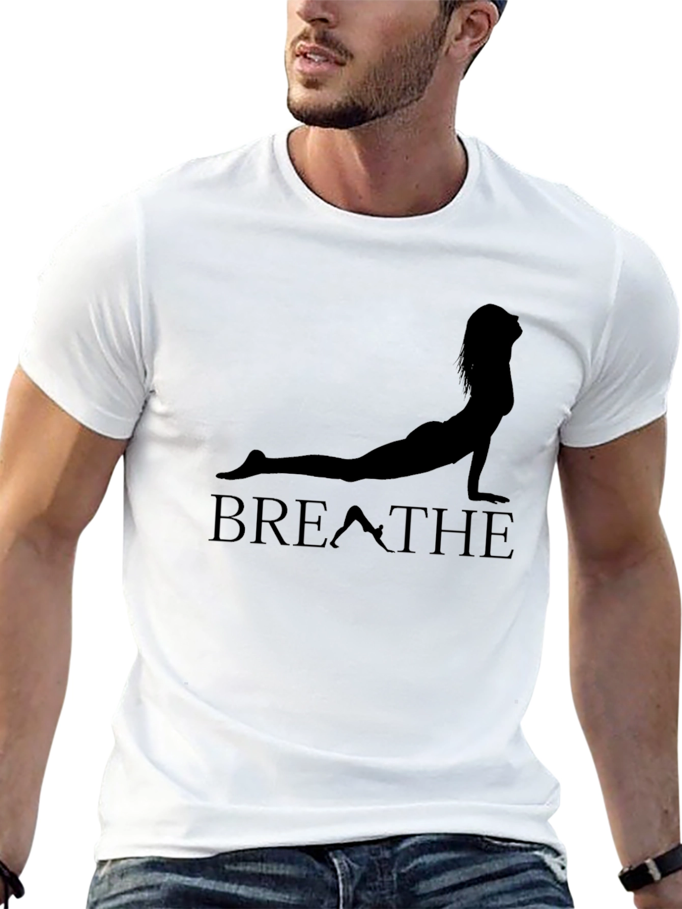 Breathe Yoga Pose Graphic T-Shirt - Black