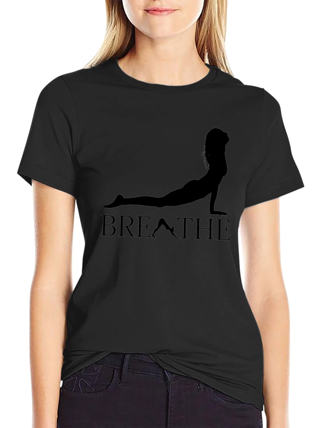 Breathe Yoga Pose Graphic T-Shirt - Black