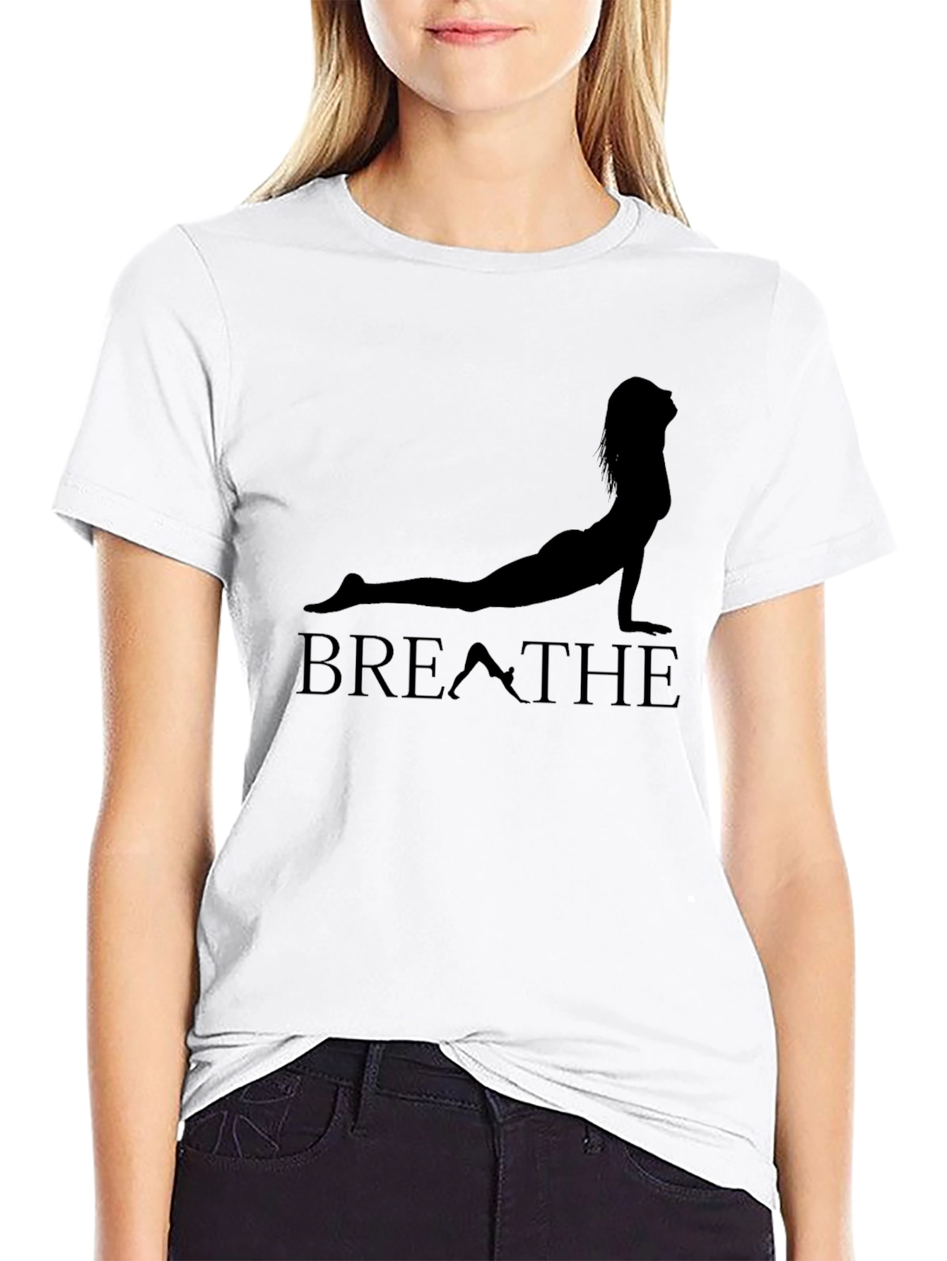 Breathe Yoga Pose Graphic T-Shirt - Black