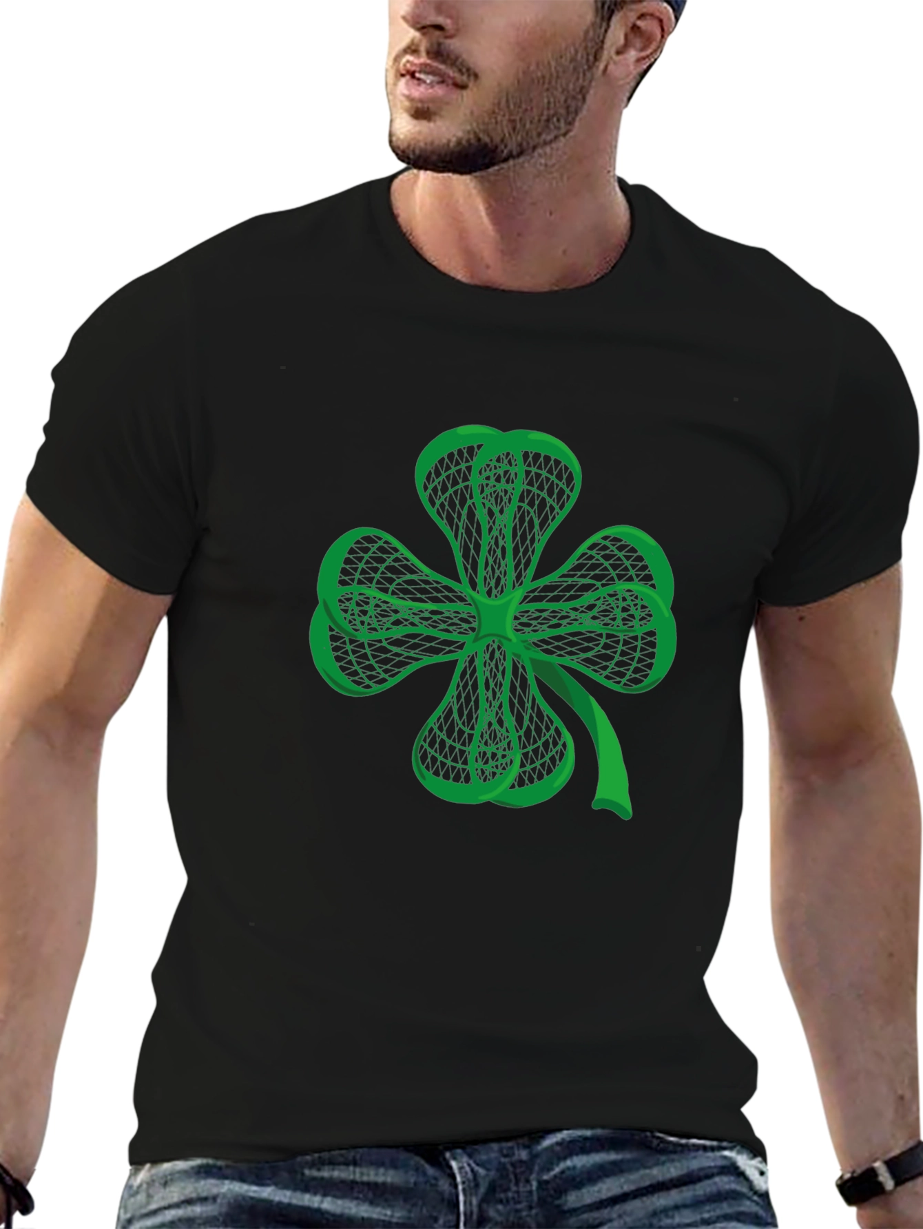 Lucky Clover Graphic Tee - Black Cotton T-Shirt