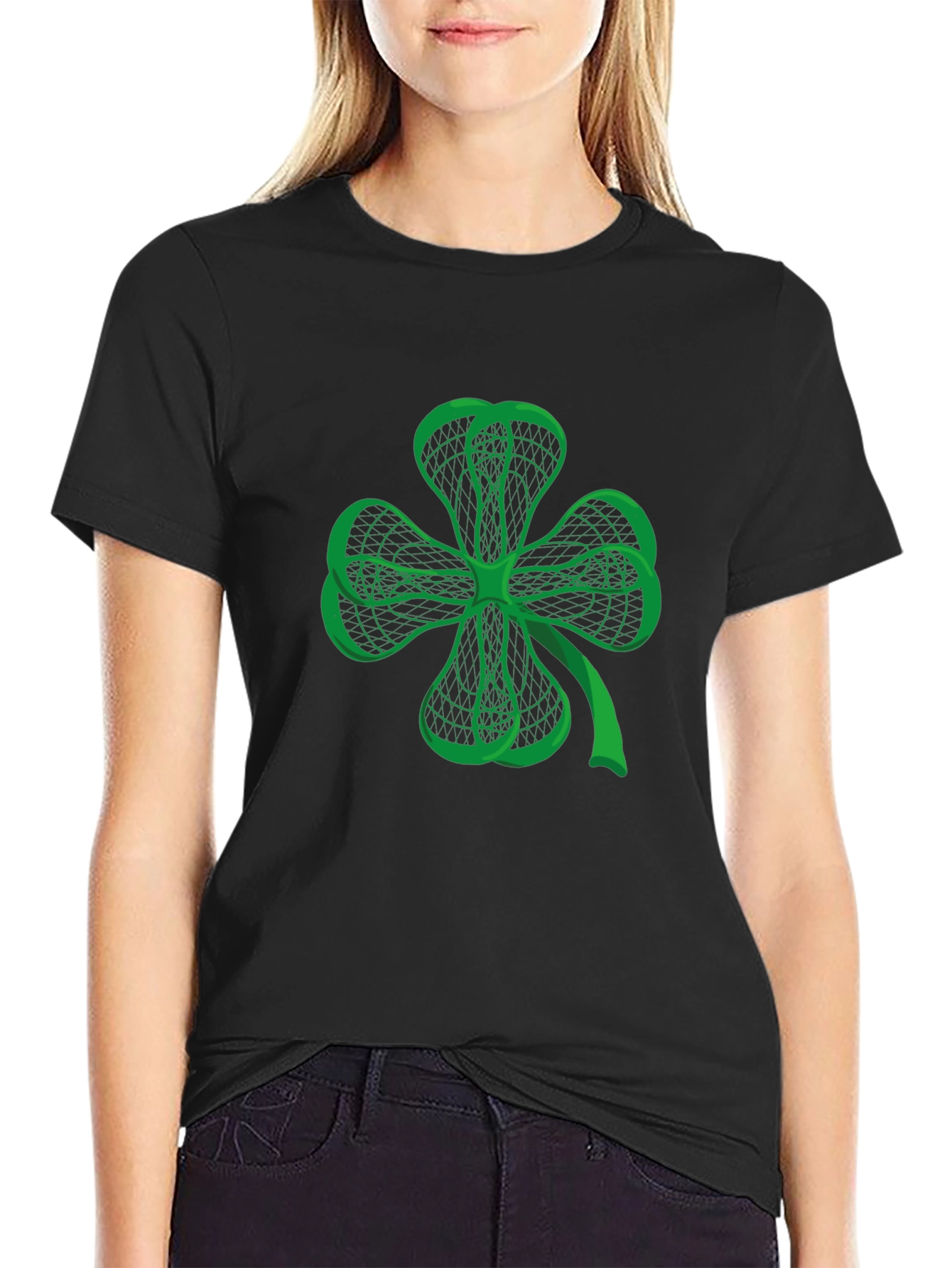 Lucky Clover Graphic Tee - Black Cotton T-Shirt