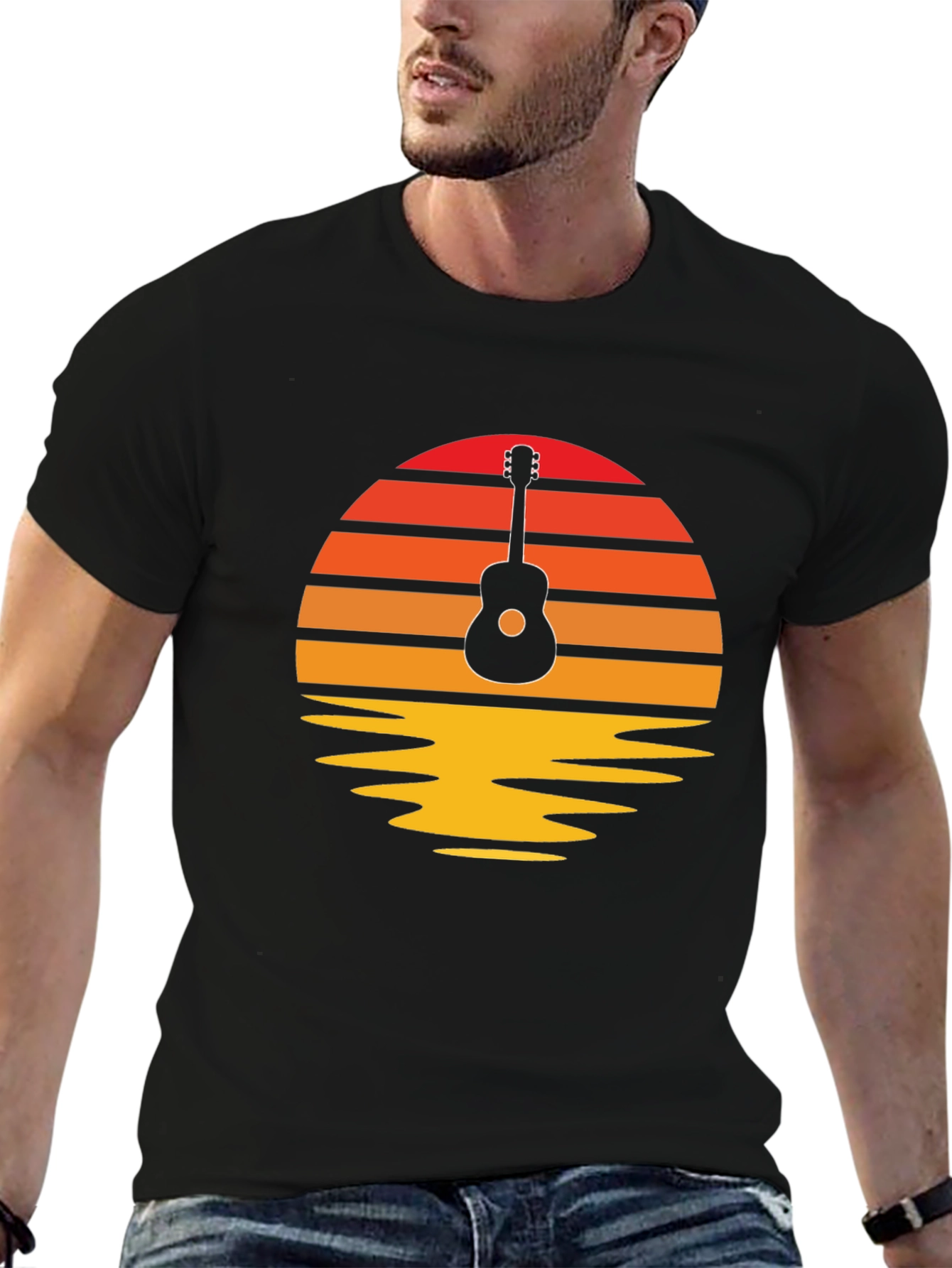 Sunset Guitar Graphic Tee - Retro Music Lover Shirt