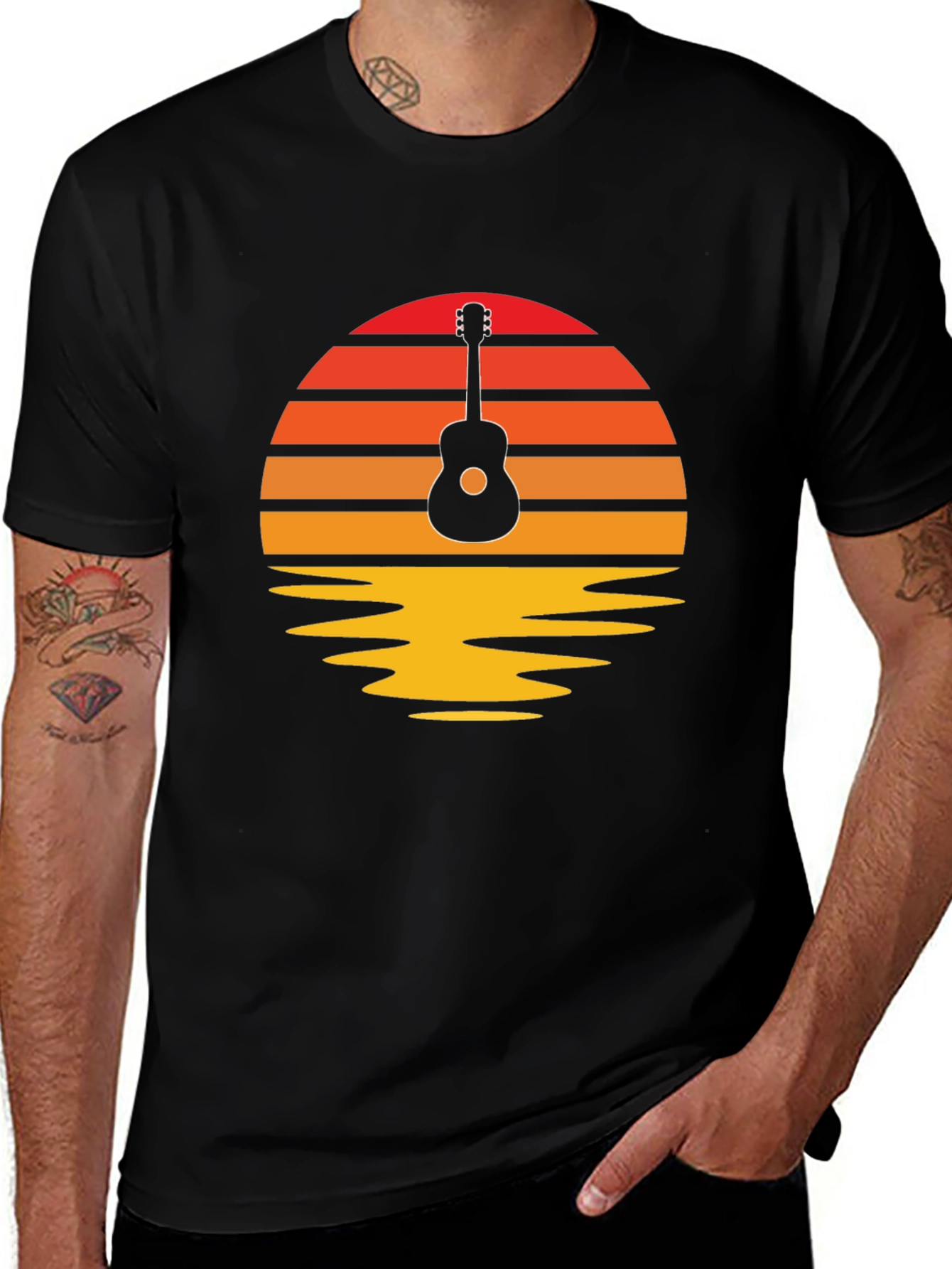 Sunset Guitar Graphic Tee - Retro Music Lover Shirt