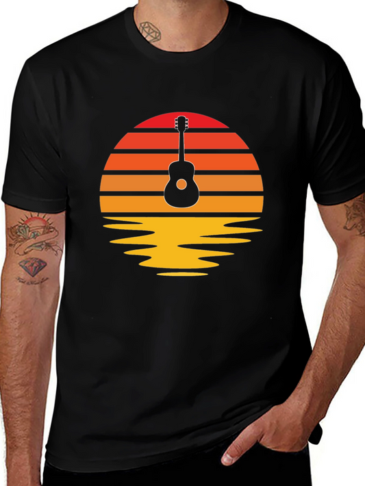 Sunset Guitar Graphic Tee - Retro Music Lover Shirt