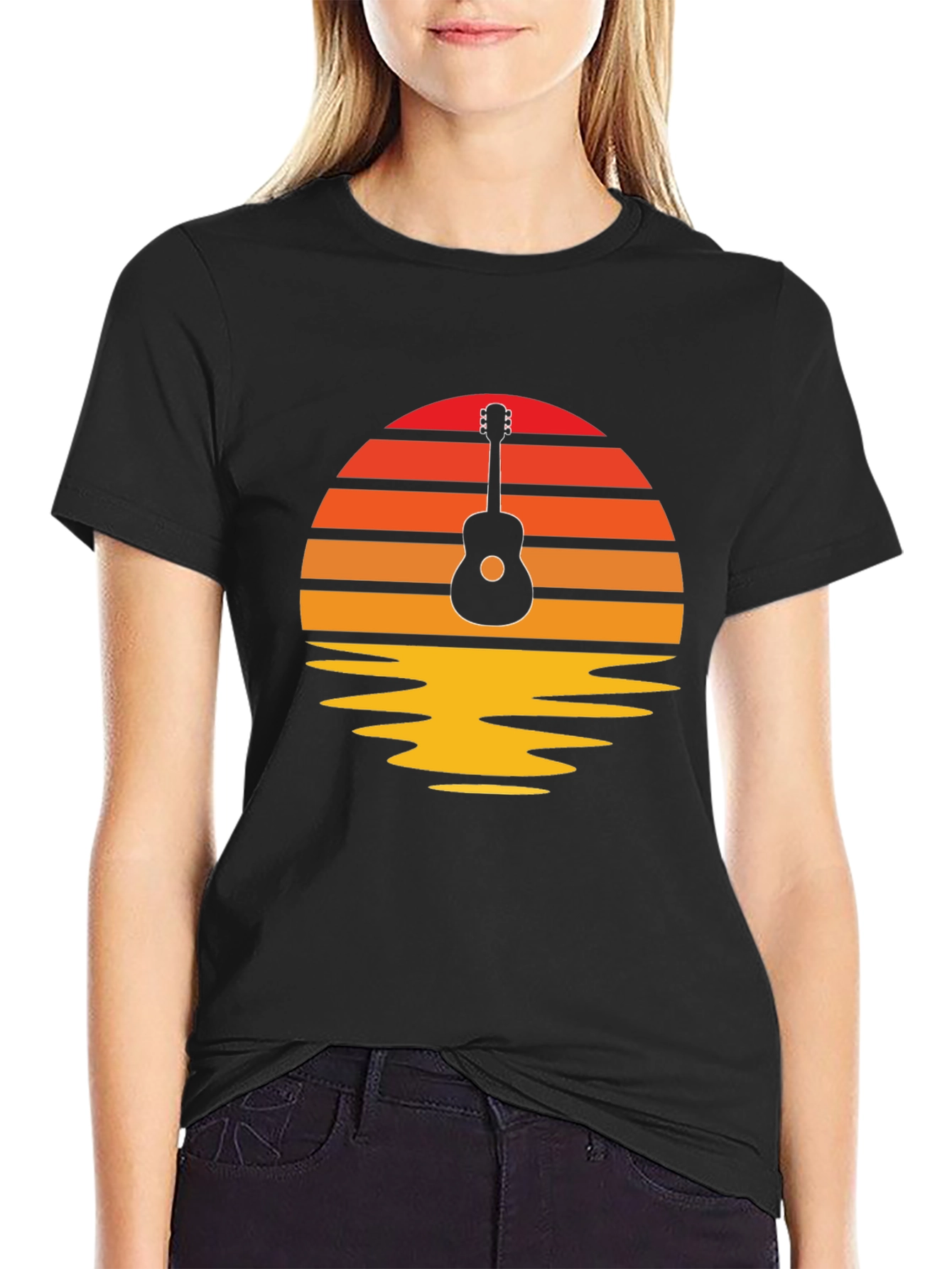 Sunset Guitar Graphic Tee - Retro Music Lover Shirt