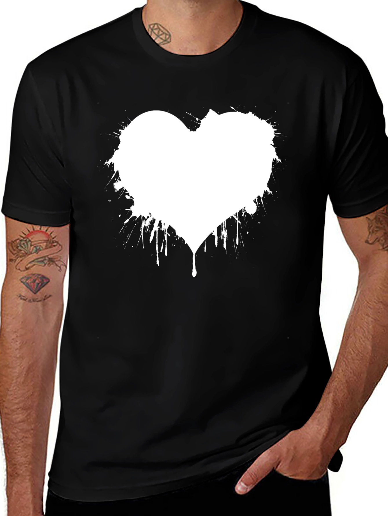 Heart Splatter Graphic Black T-Shirt