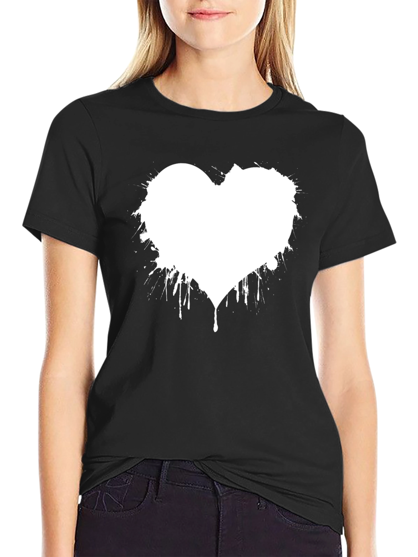 Heart Splatter Graphic Black T-Shirt