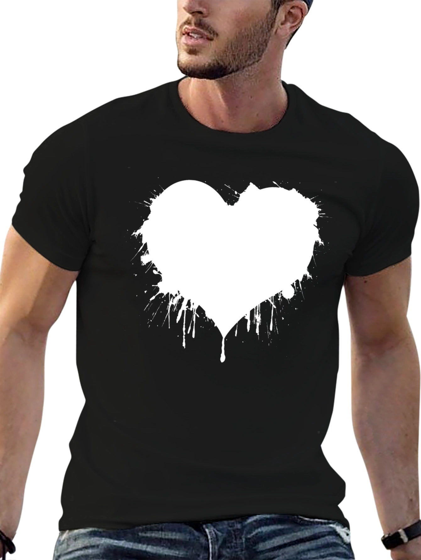 Heart Splatter Graphic Black T-Shirt