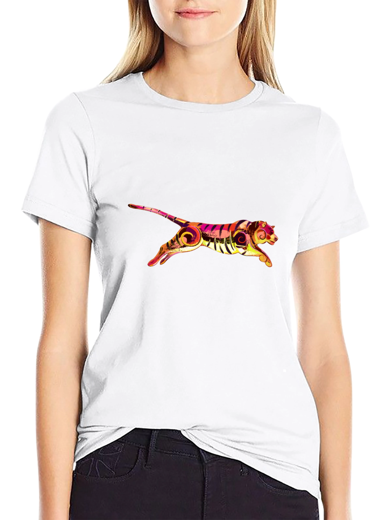 Stylish Black Tee with Graphic Tiger Print