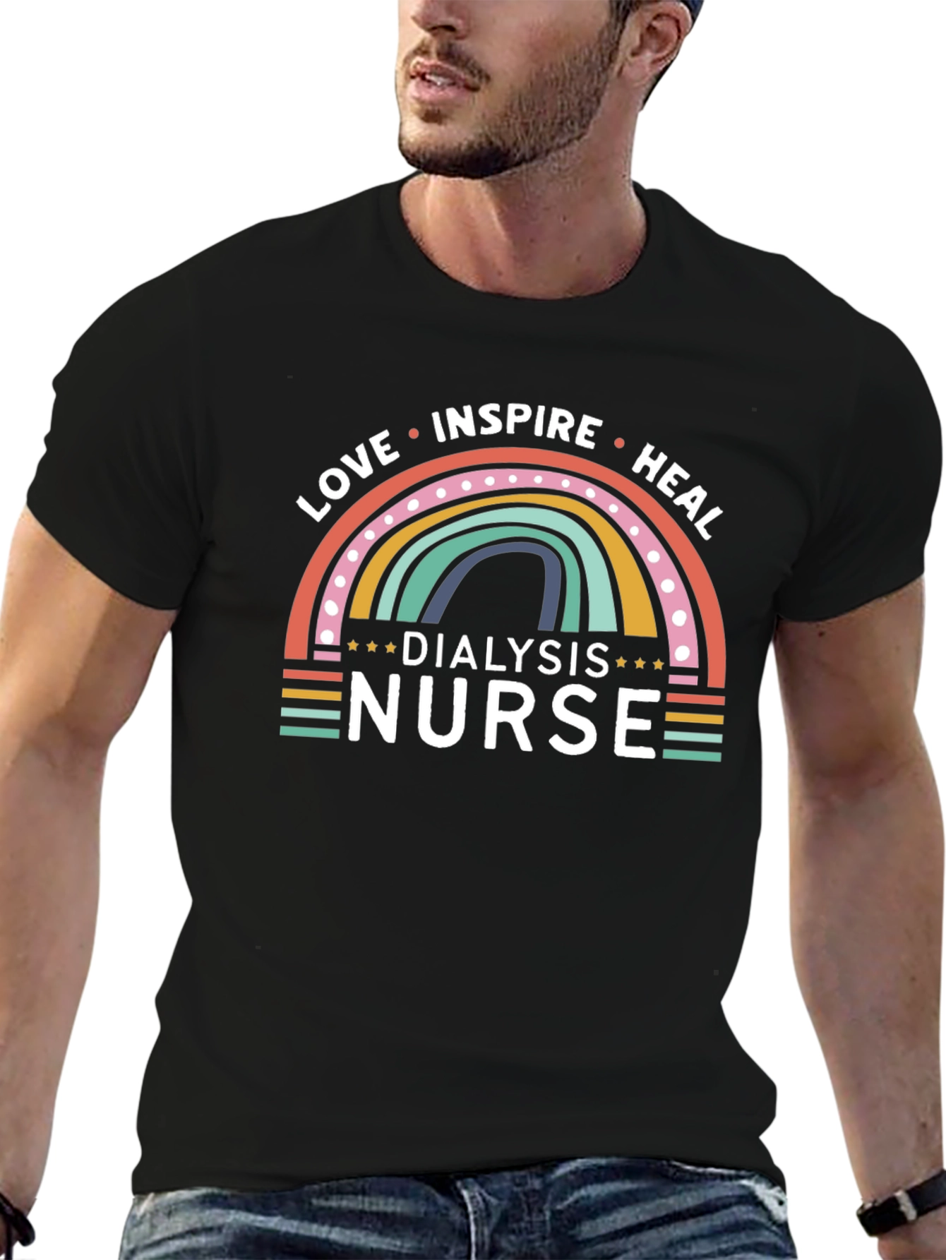 Dialysis Nurse Rainbow Graphic T-Shirt