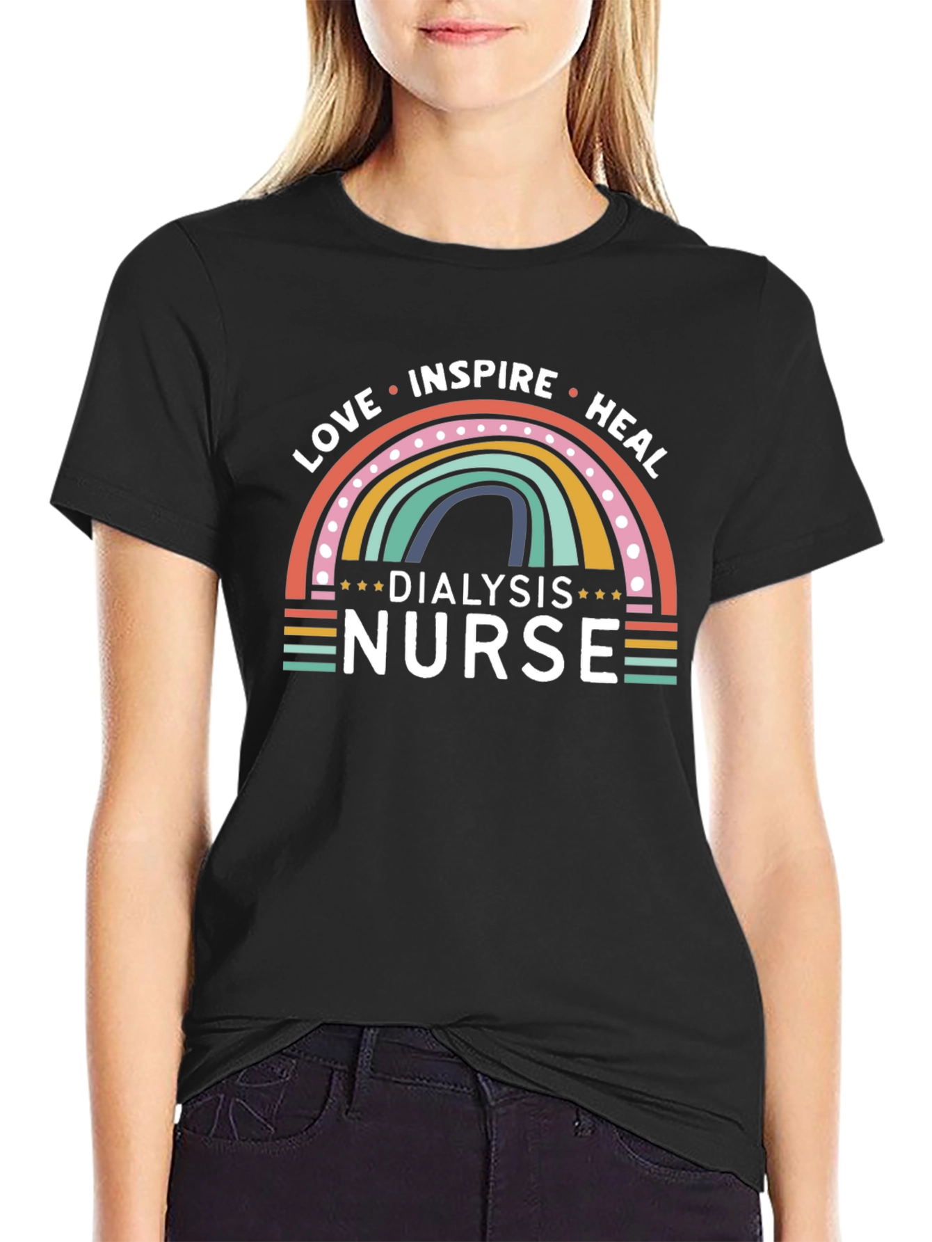 Dialysis Nurse Rainbow Graphic T-Shirt