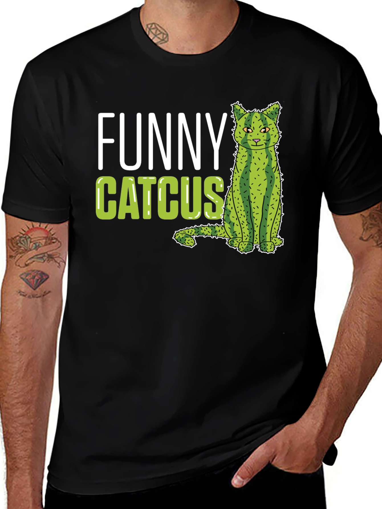 Funny Catcus T-Shirt - Unique Cat Cactus Graphic Tee