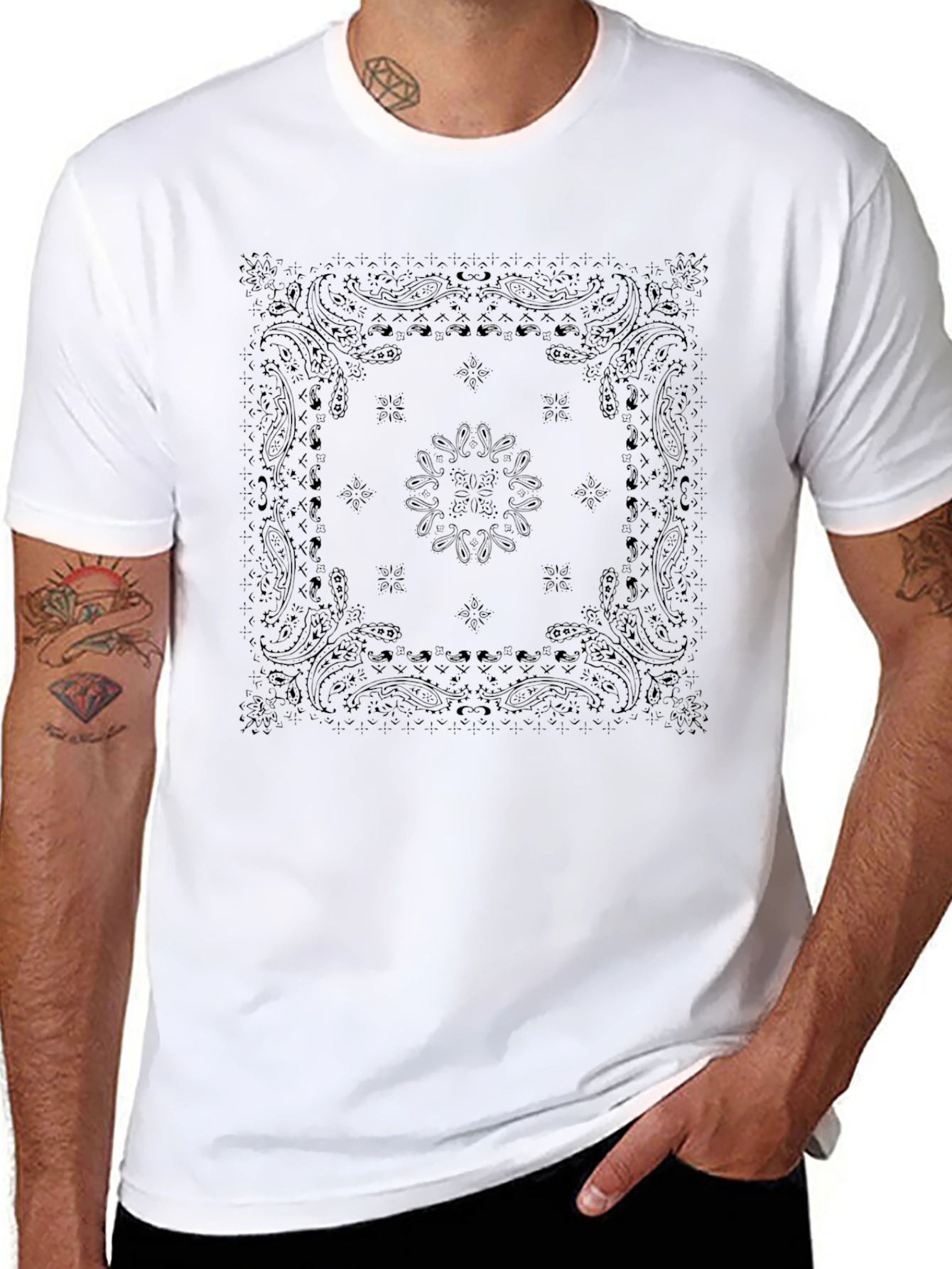 Bandana Print Black T-Shirt for Men