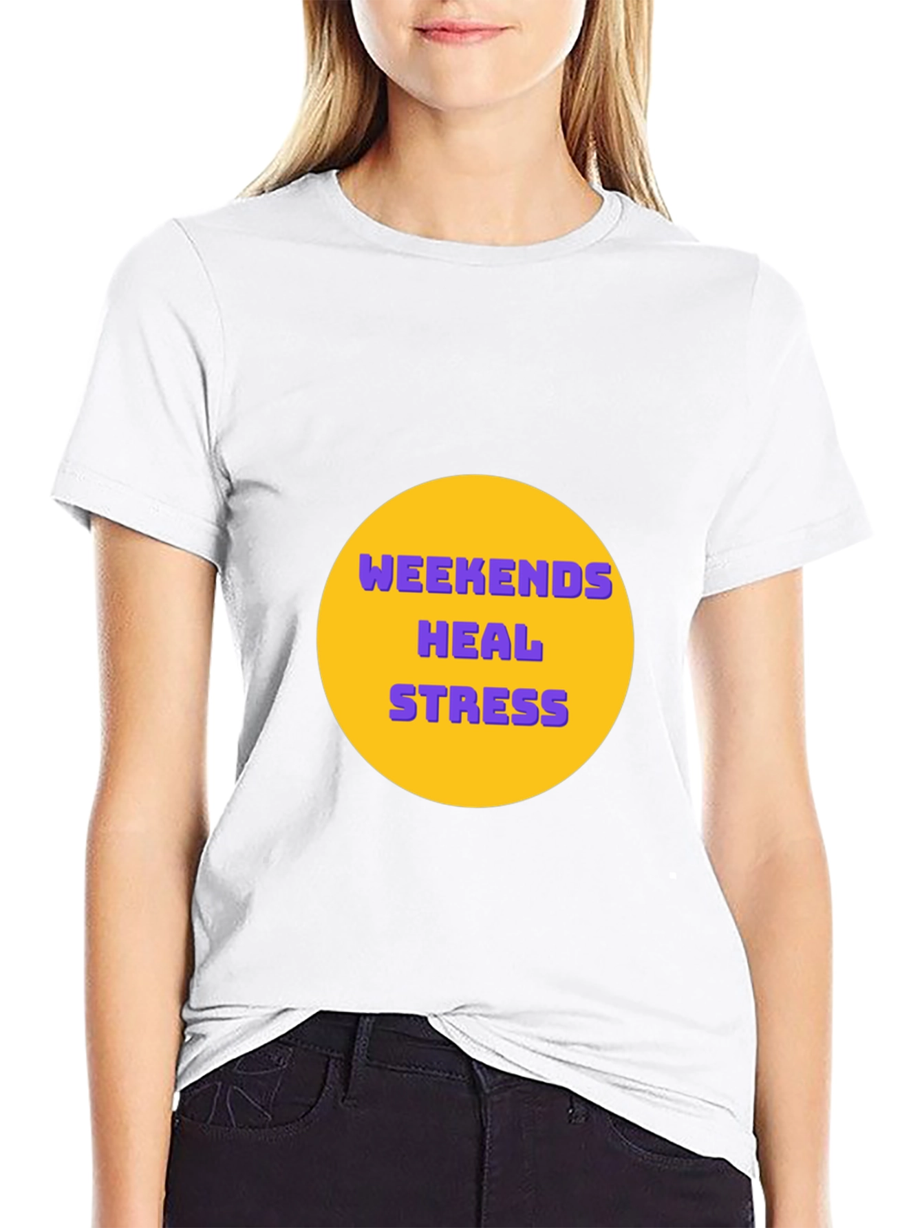 Weekends Heal Stress Graphic Tee - Black Casual T-Shirt