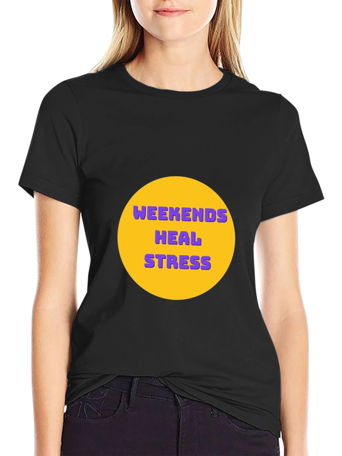 Weekends Heal Stress Graphic Tee - Black Casual T-Shirt