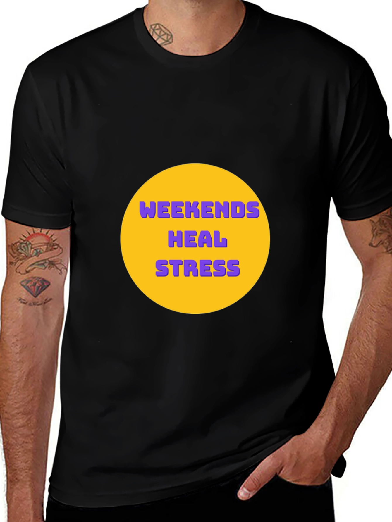 Weekends Heal Stress Graphic Tee - Black Casual T-Shirt