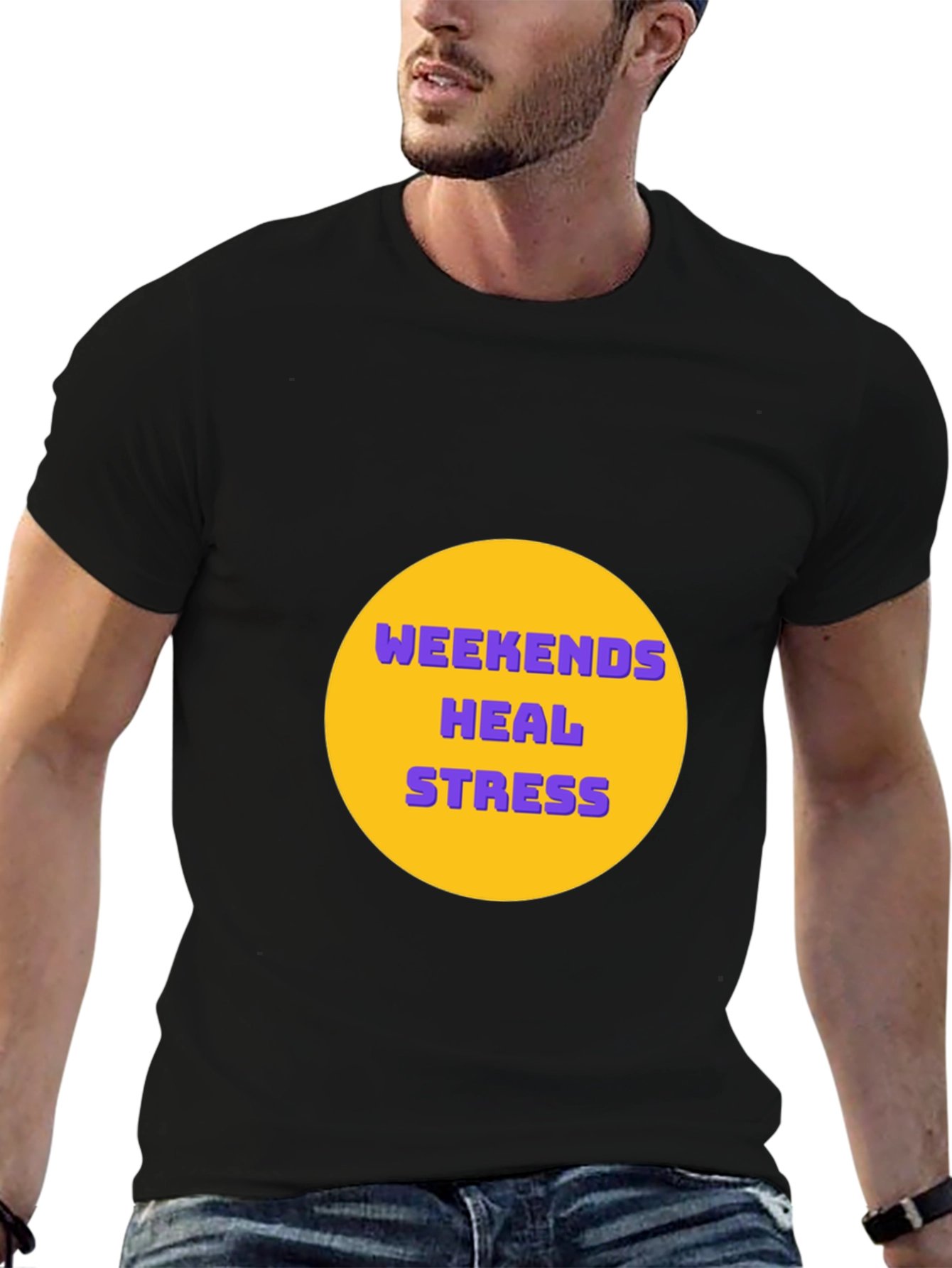 Weekends Heal Stress Graphic Tee - Black Casual T-Shirt