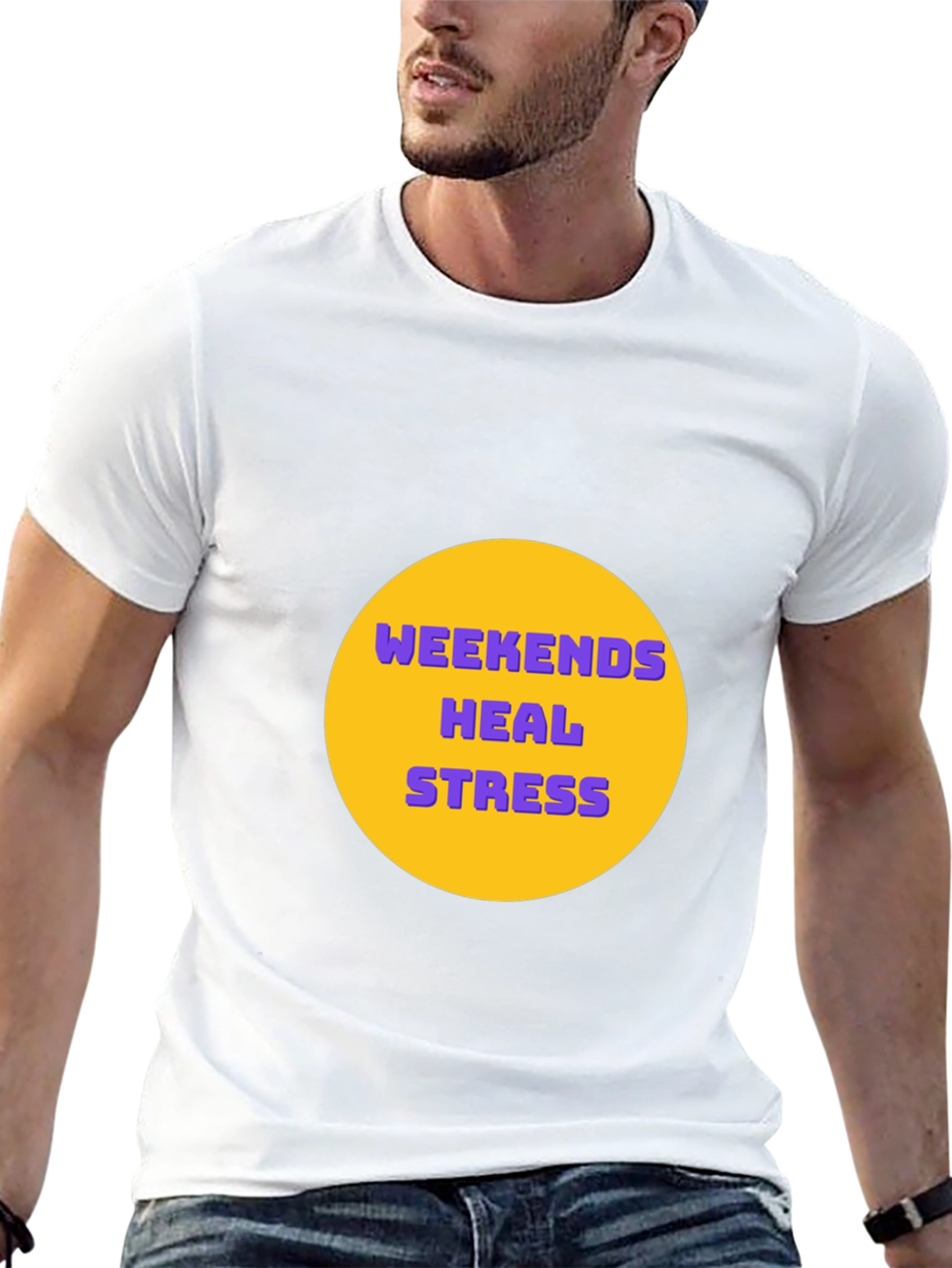 Weekends Heal Stress Graphic Tee - Black Casual T-Shirt