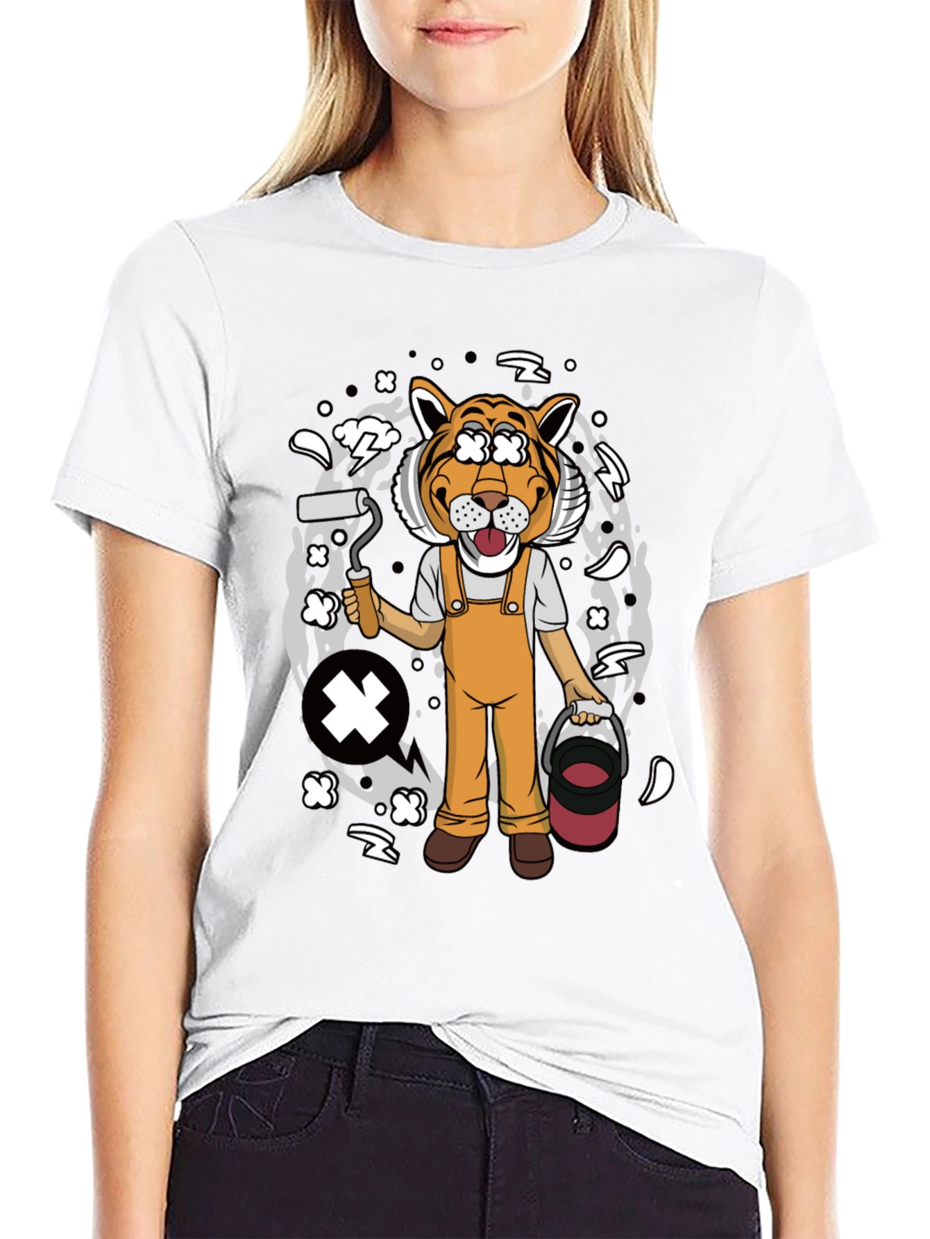 Tiger Painter Graphic Tee - Black Cotton Blend Shirt
