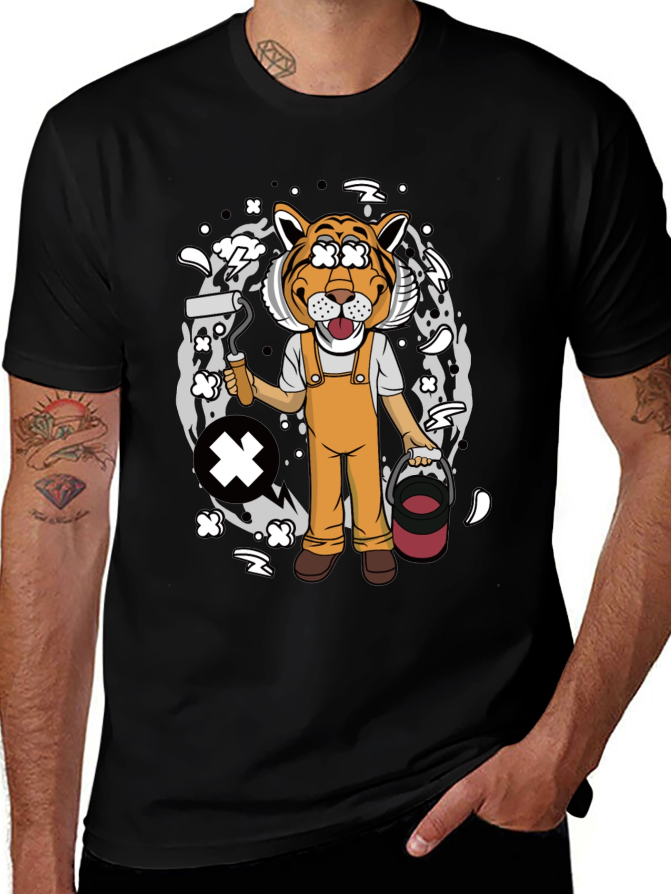 Tiger Painter Graphic Tee - Black Cotton Blend Shirt