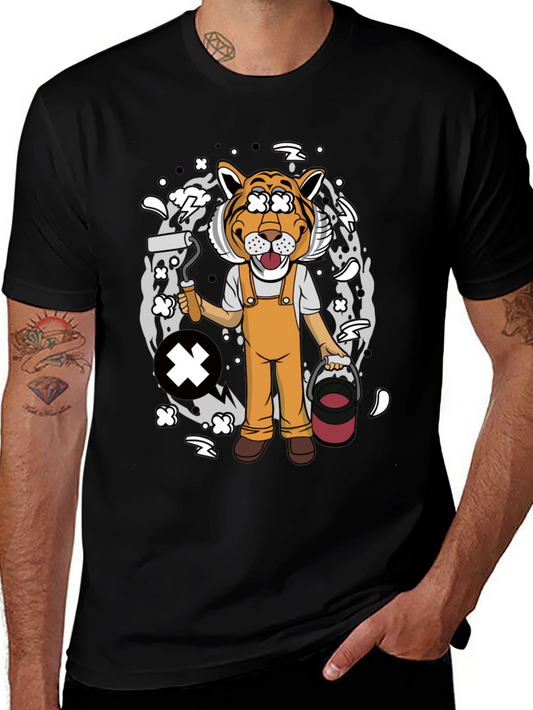Tiger Painter Graphic Tee - Black Cotton Blend Shirt