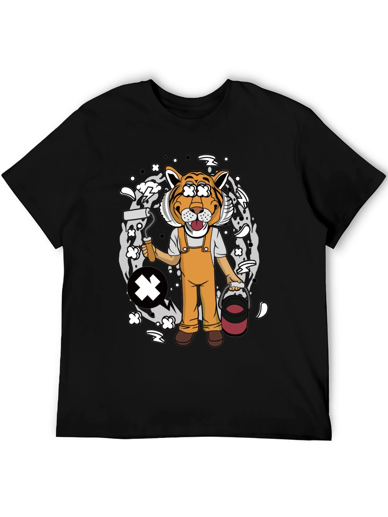 Tiger Painter Graphic Tee - Black Cotton Blend Shirt