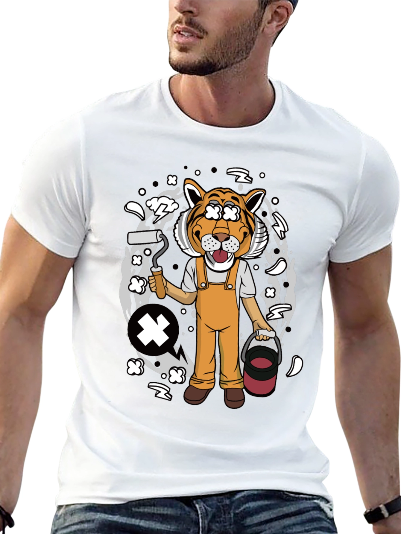 Tiger Painter Graphic Tee - Black Cotton Blend Shirt