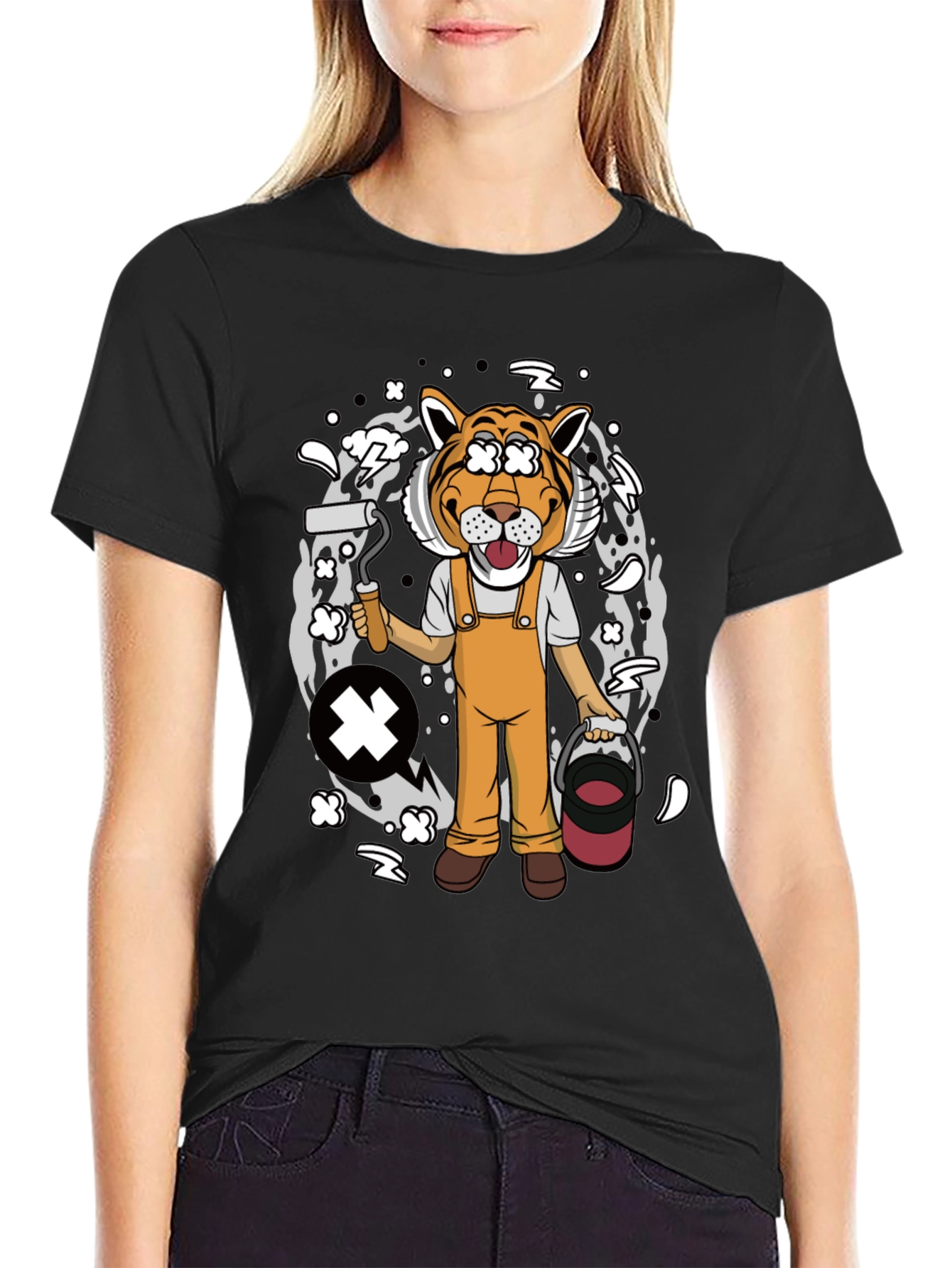 Tiger Painter Graphic Tee - Black Cotton Blend Shirt