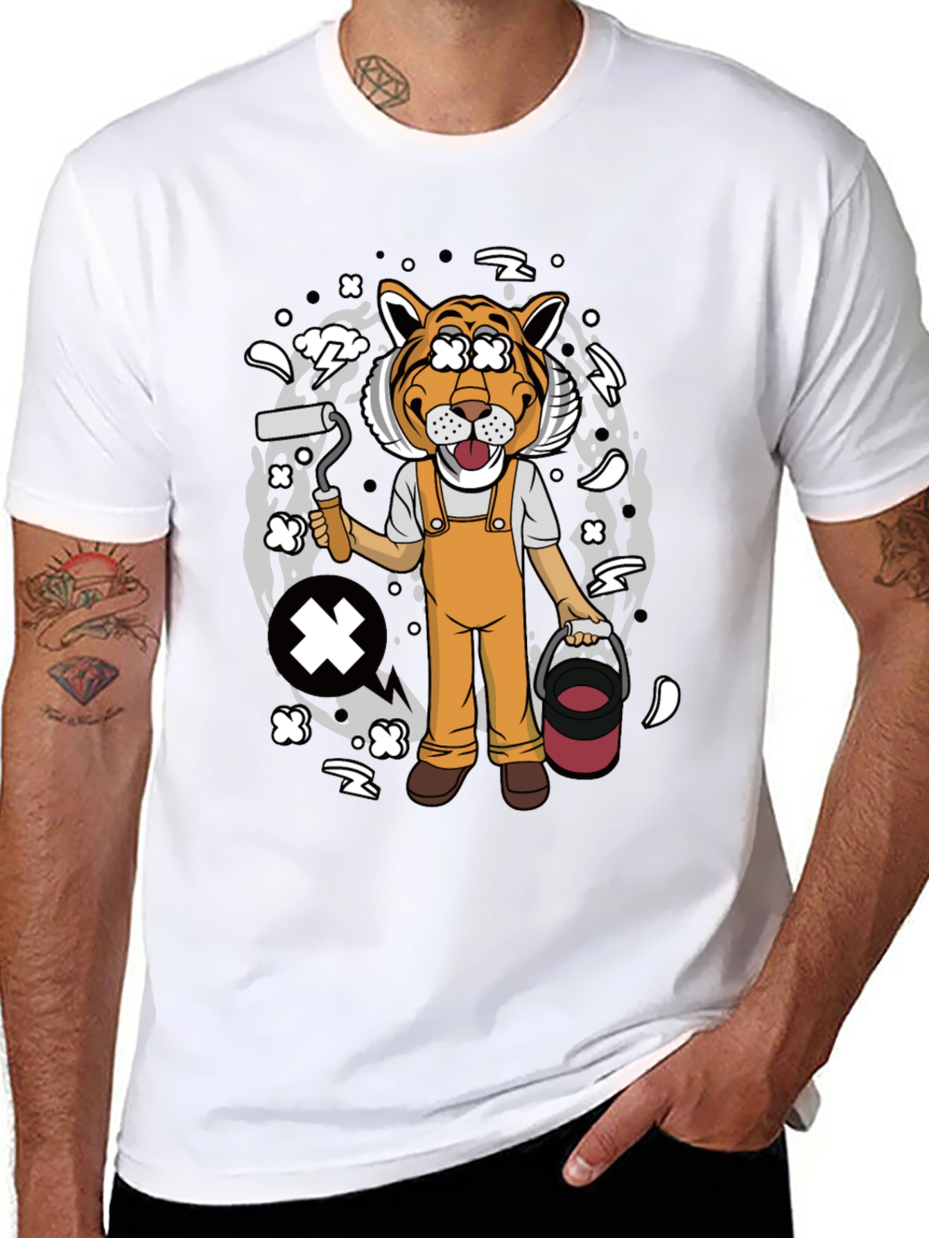 Tiger Painter Graphic Tee - Black Cotton Blend Shirt