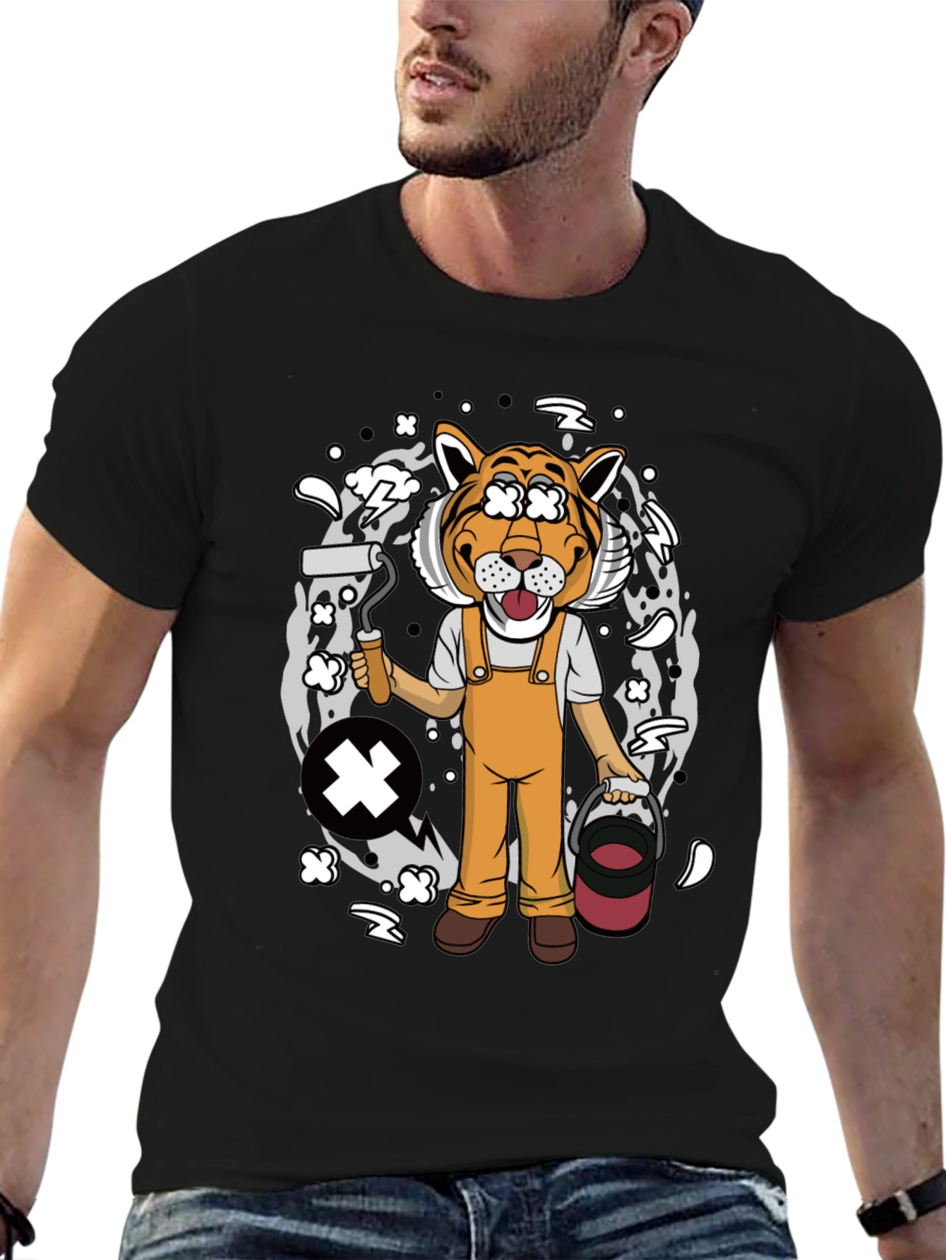 Tiger Painter Graphic Tee - Black Cotton Blend Shirt