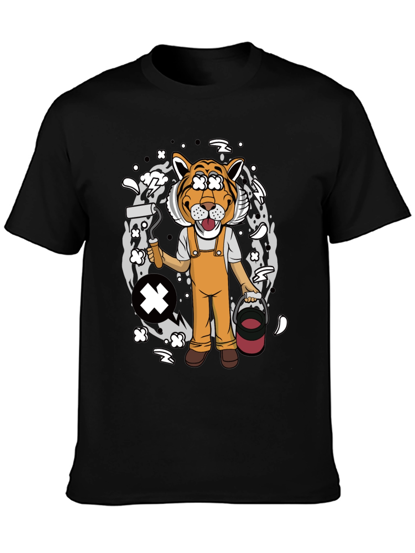 Tiger Painter Graphic Tee - Black Cotton Blend Shirt