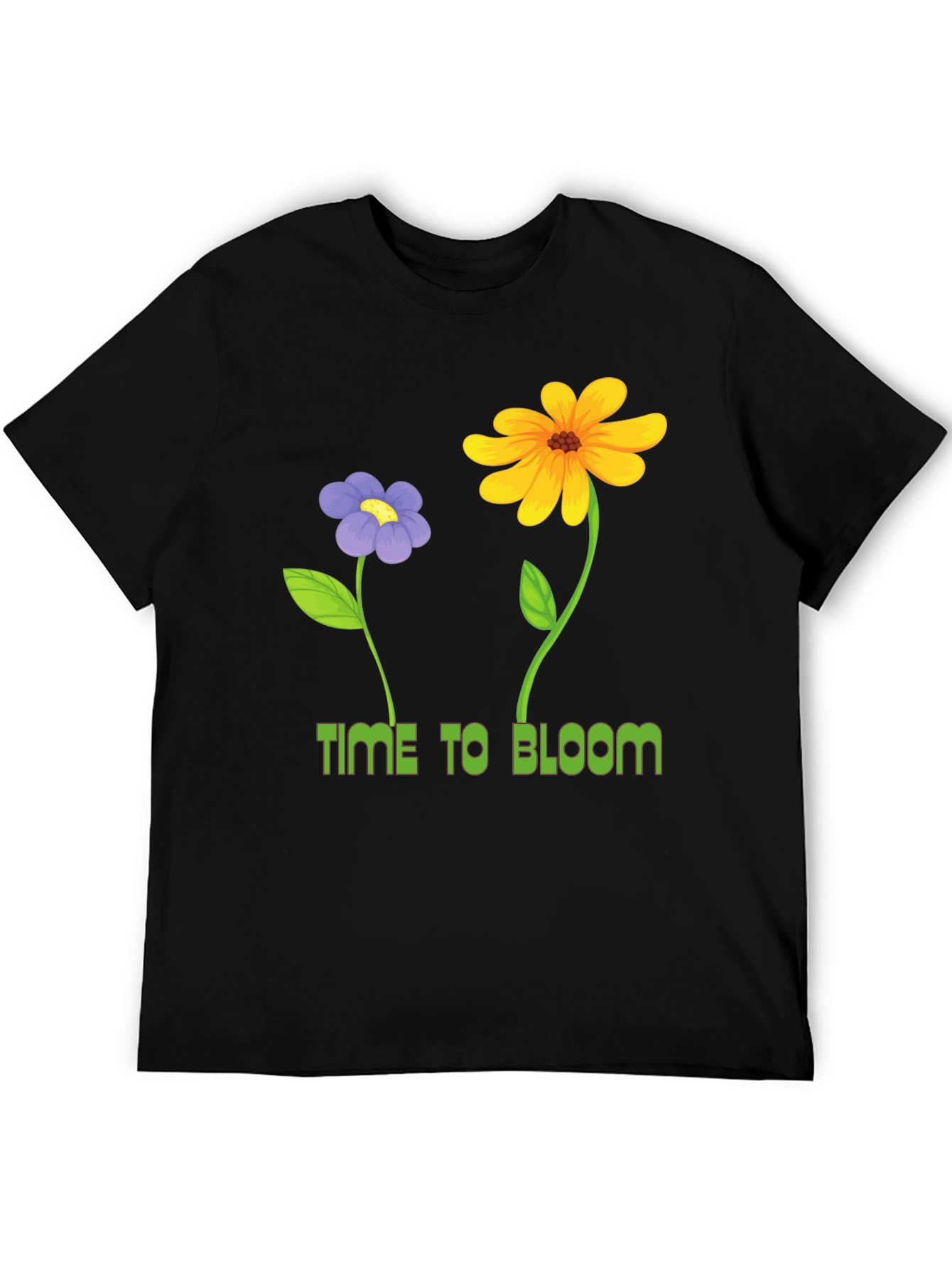 Time to Bloom Graphic Tee - Black Cotton T-Shirt