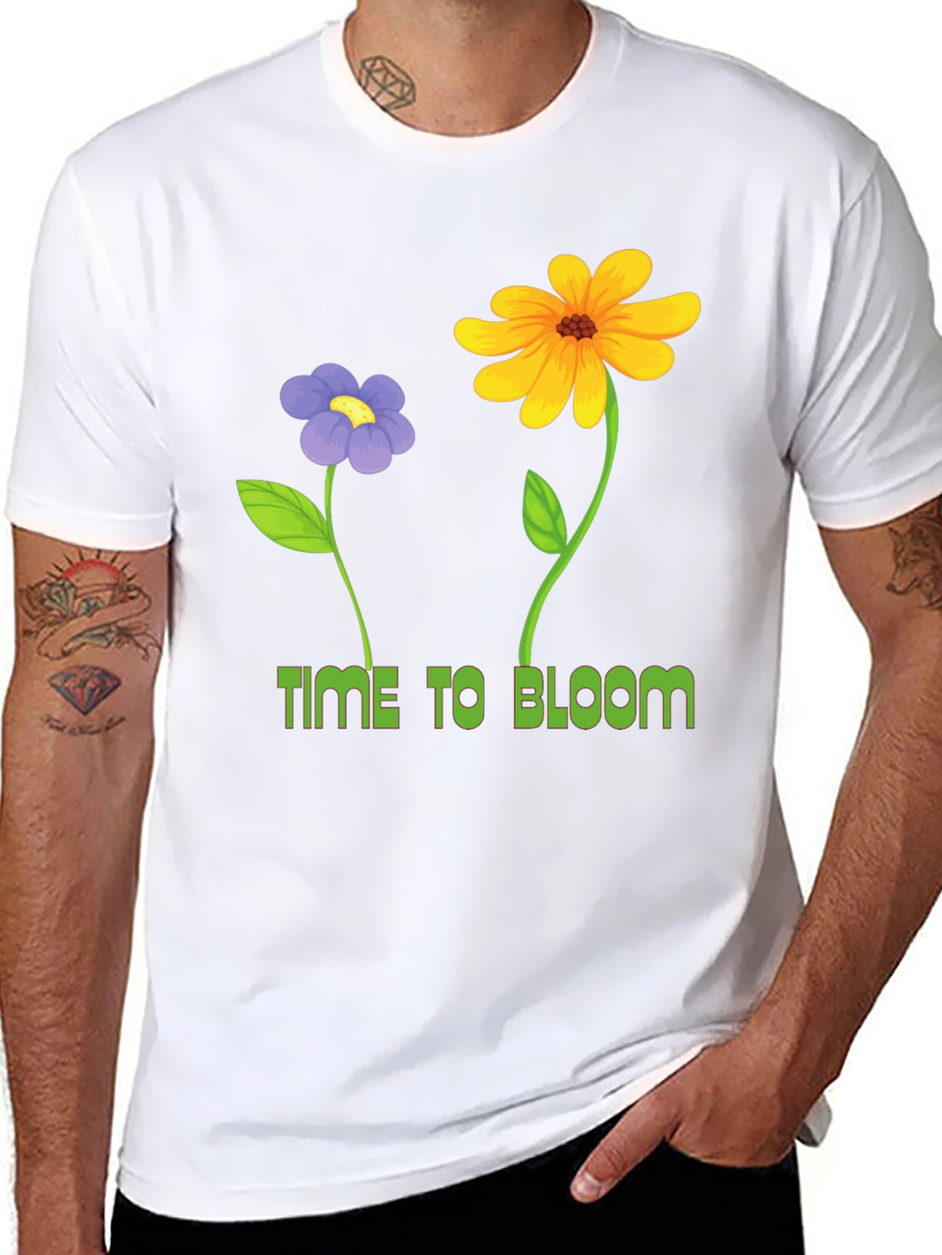 Time to Bloom Graphic Tee - Black Cotton T-Shirt