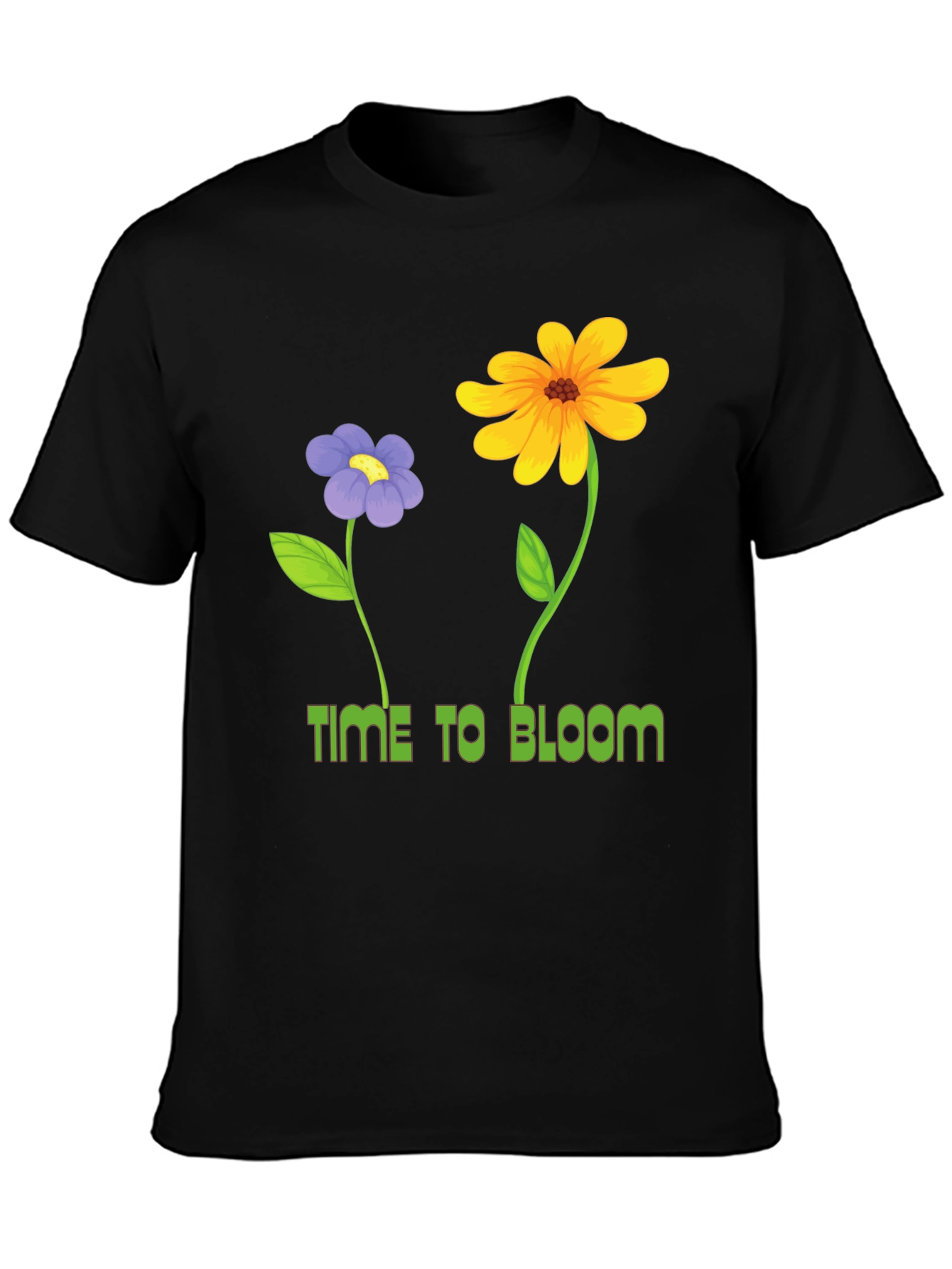 Time to Bloom Graphic Tee - Black Cotton T-Shirt