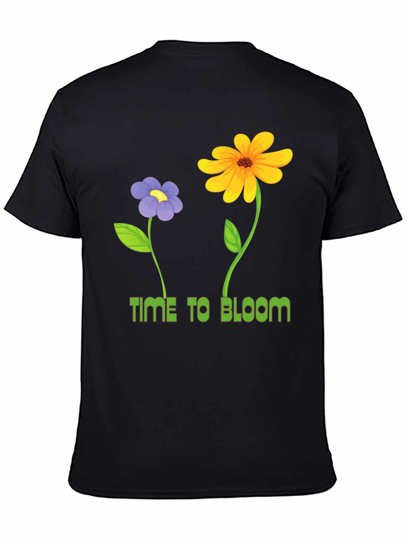 Time to Bloom Graphic Tee - Black Cotton T-Shirt