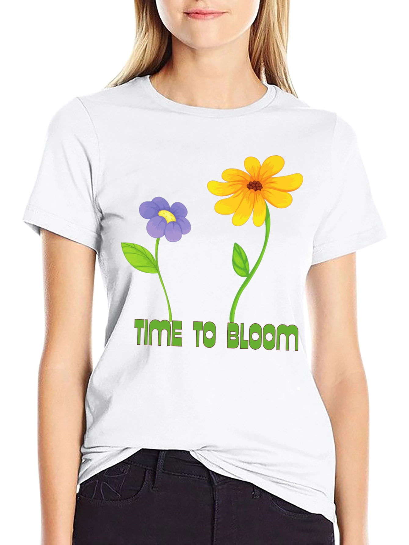 Time to Bloom Graphic Tee - Black Cotton T-Shirt