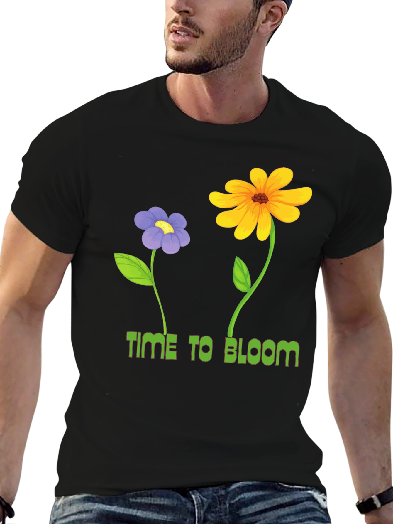 Time to Bloom Graphic Tee - Black Cotton T-Shirt