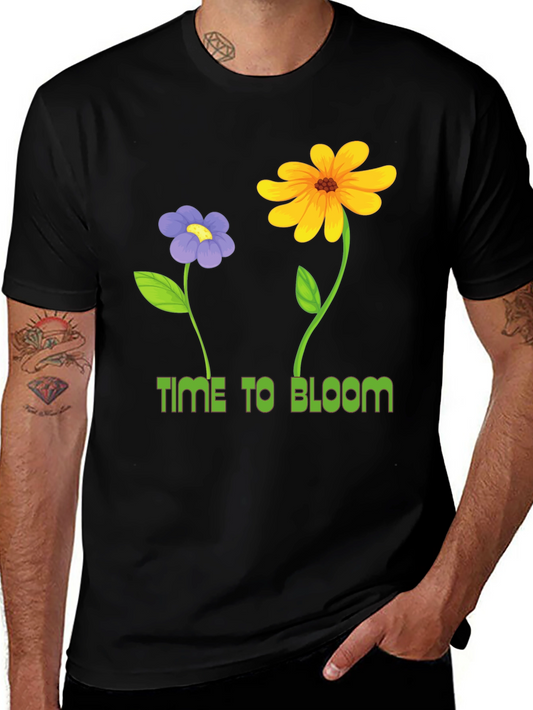 Time to Bloom Graphic Tee - Black Cotton T-Shirt