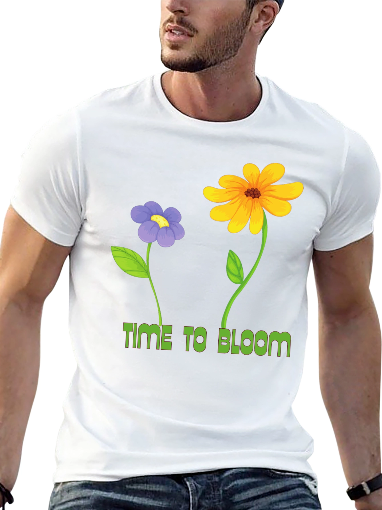 Time to Bloom Graphic Tee - Black Cotton T-Shirt