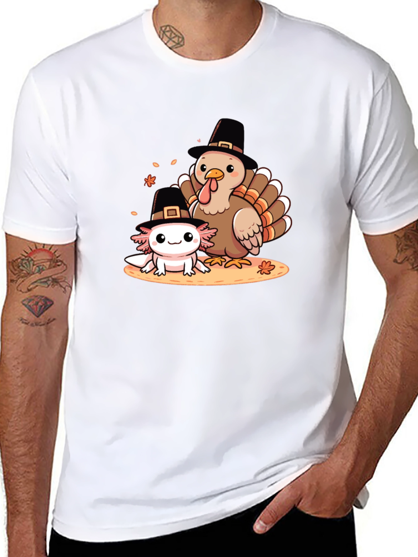 Thanksgiving Turkey & Axolotl Graphic T-Shirt