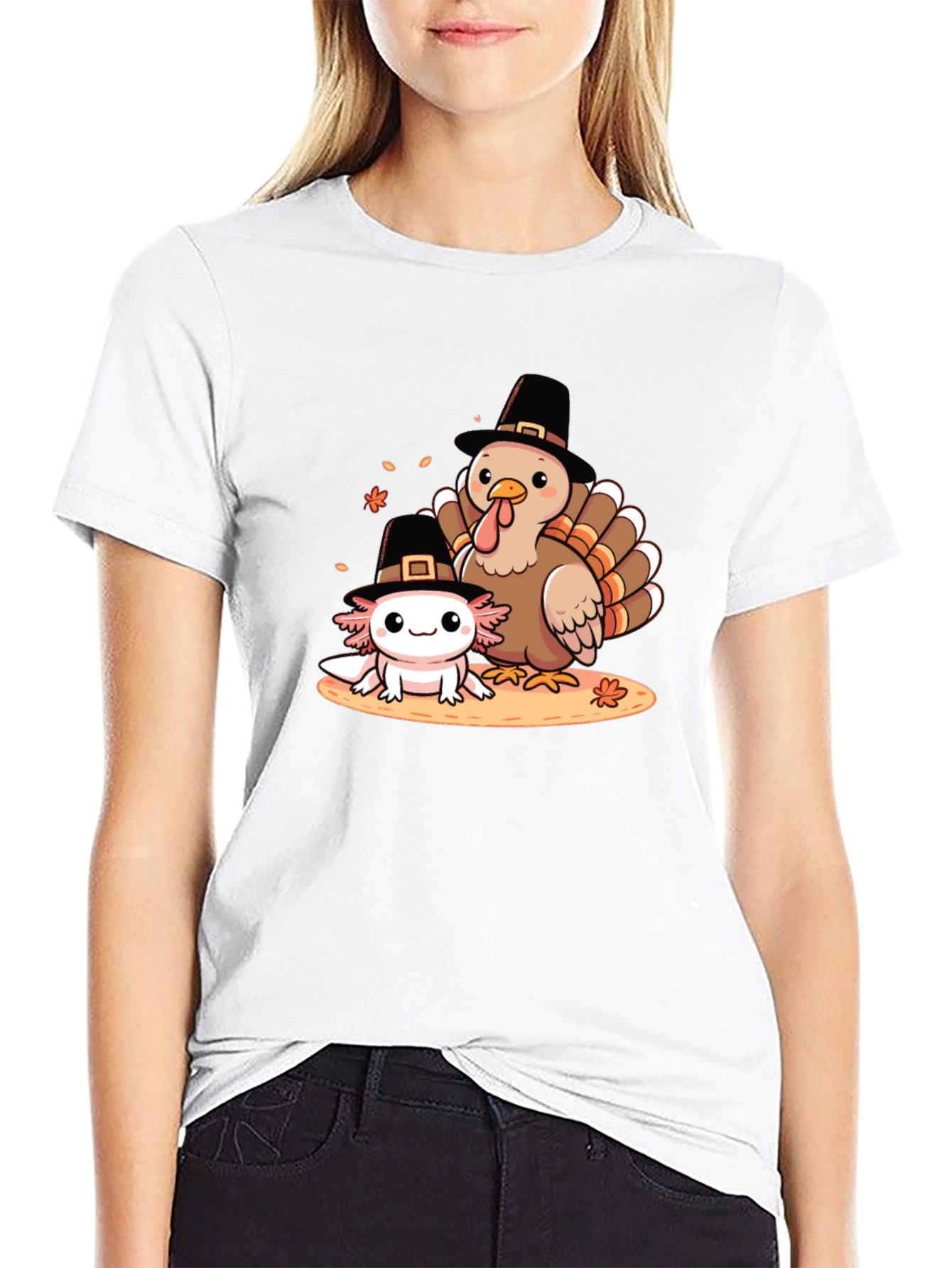 Thanksgiving Turkey & Axolotl Graphic T-Shirt