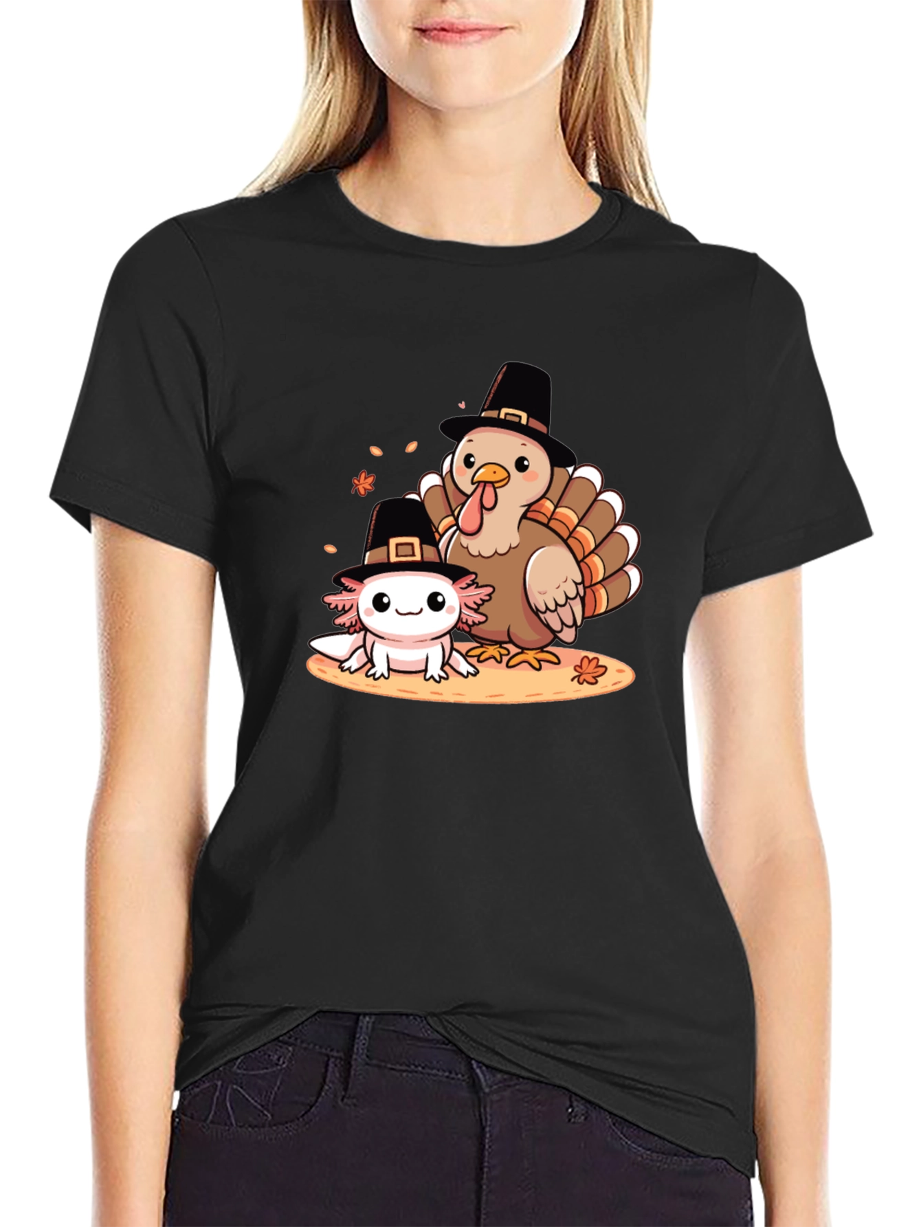 Thanksgiving Turkey & Axolotl Graphic T-Shirt