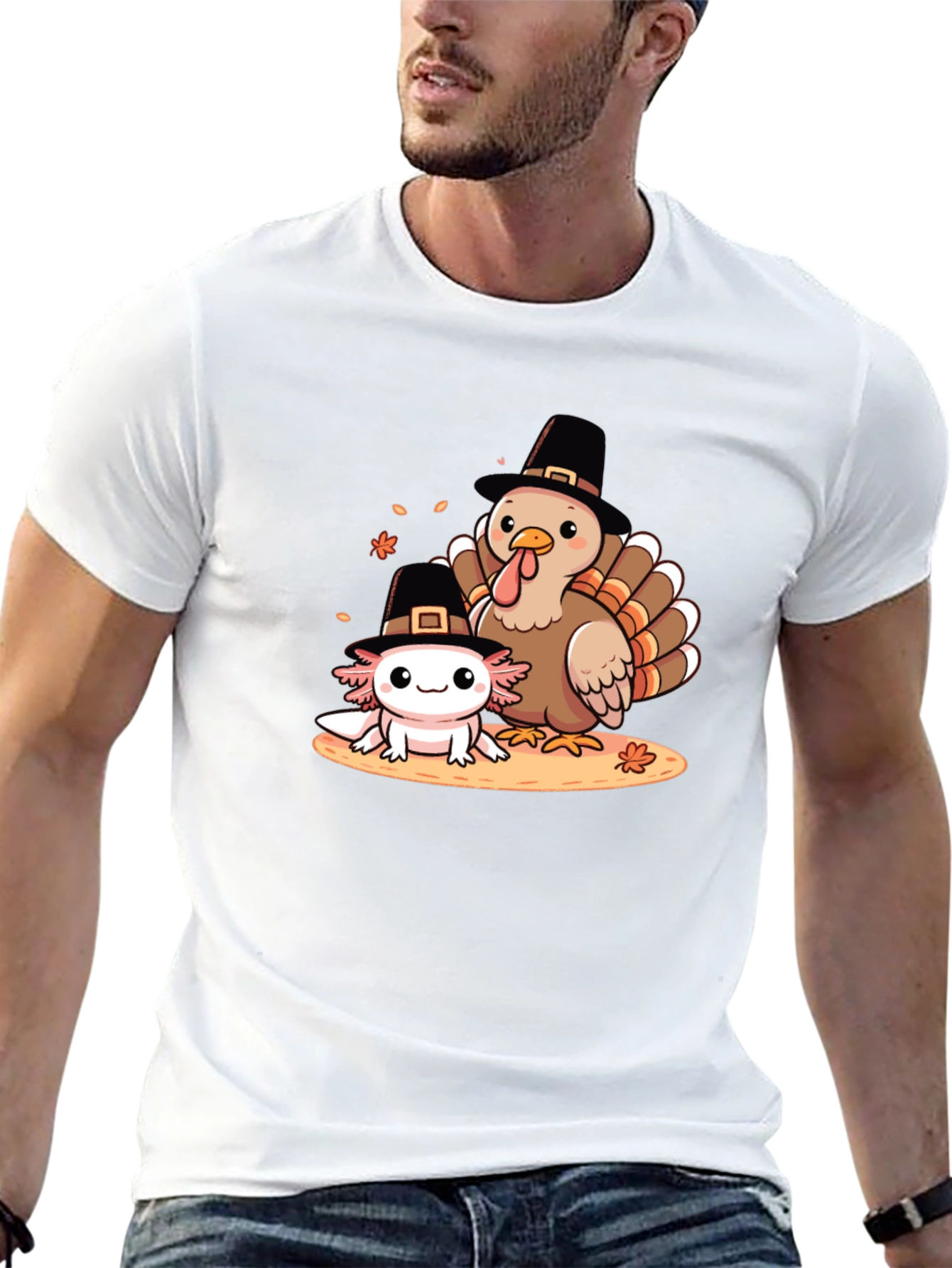 Thanksgiving Turkey & Axolotl Graphic T-Shirt