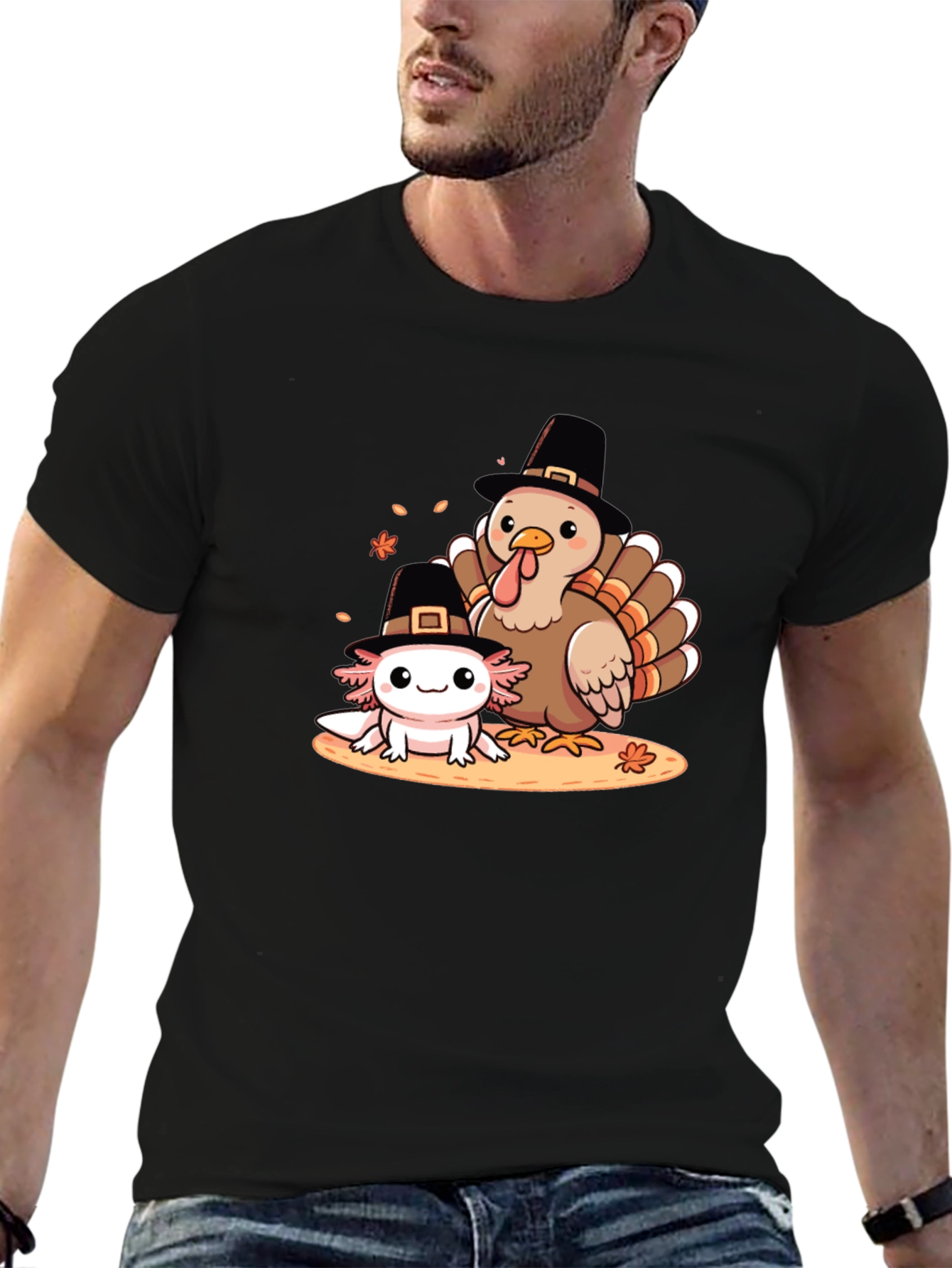 Thanksgiving Turkey & Axolotl Graphic T-Shirt