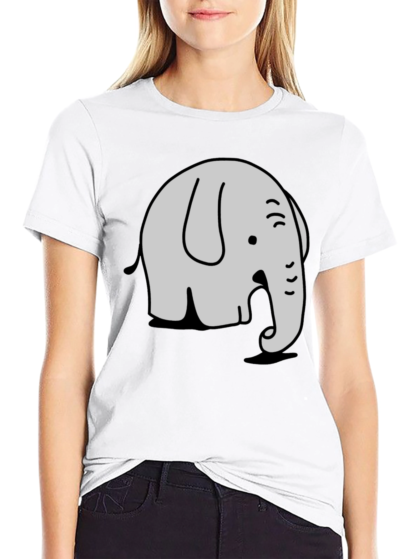 Cartoon Elephant Graphic Tee - Stylish Black T-Shirt